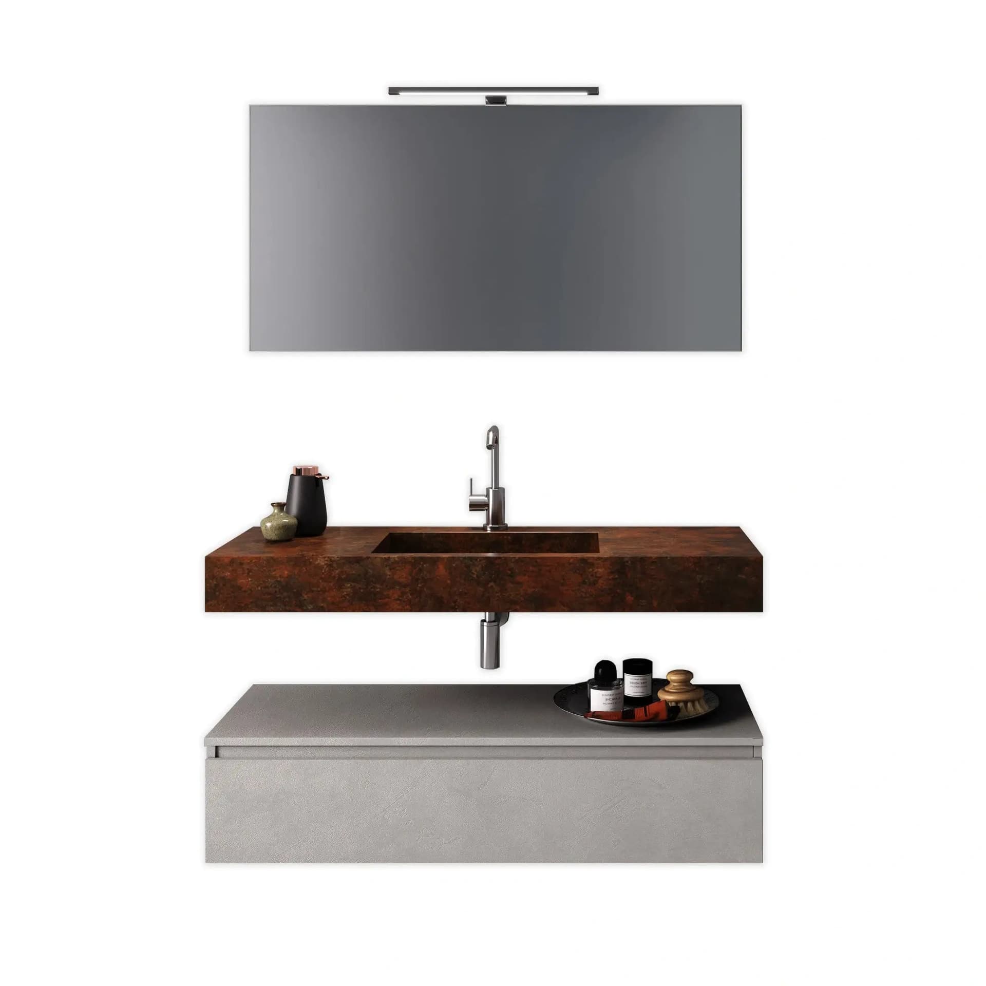 Composizione Bagno 90cm Con Vasca Integrata Cassetto E Specchio - Mobile Bagno TFT