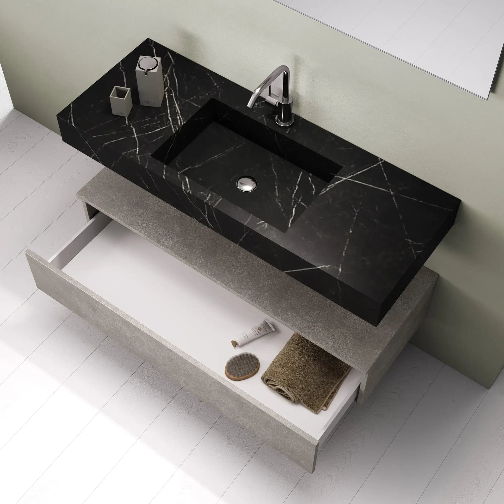 Composizione Bagno 90cm Con Vasca Integrata Cassetto E Specchio - Mobile Bagno TFT
