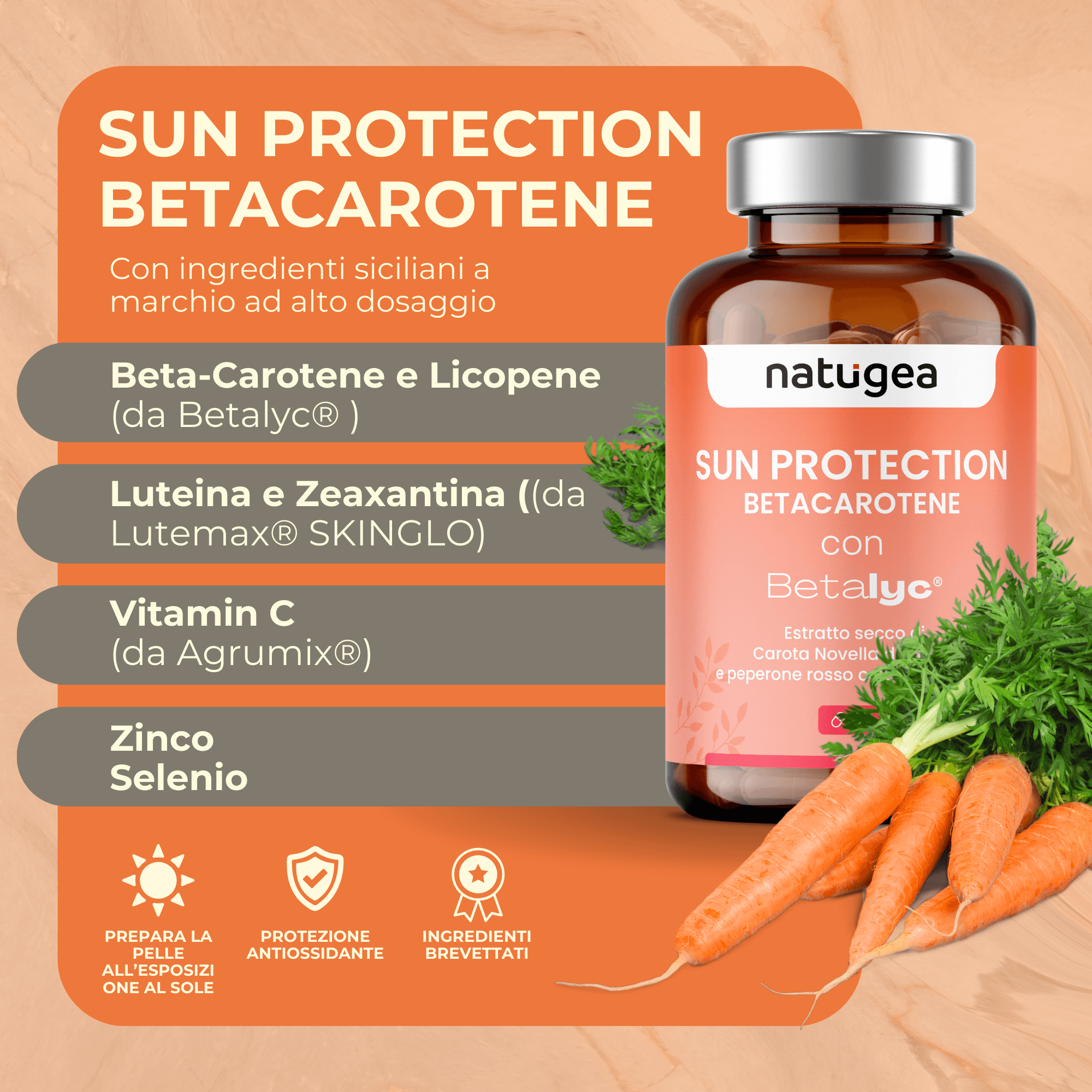 Betacarotene -  Accelleratore abbronzatura in Beta carotene Natugea - Pavia, commercioVirtuoso.it