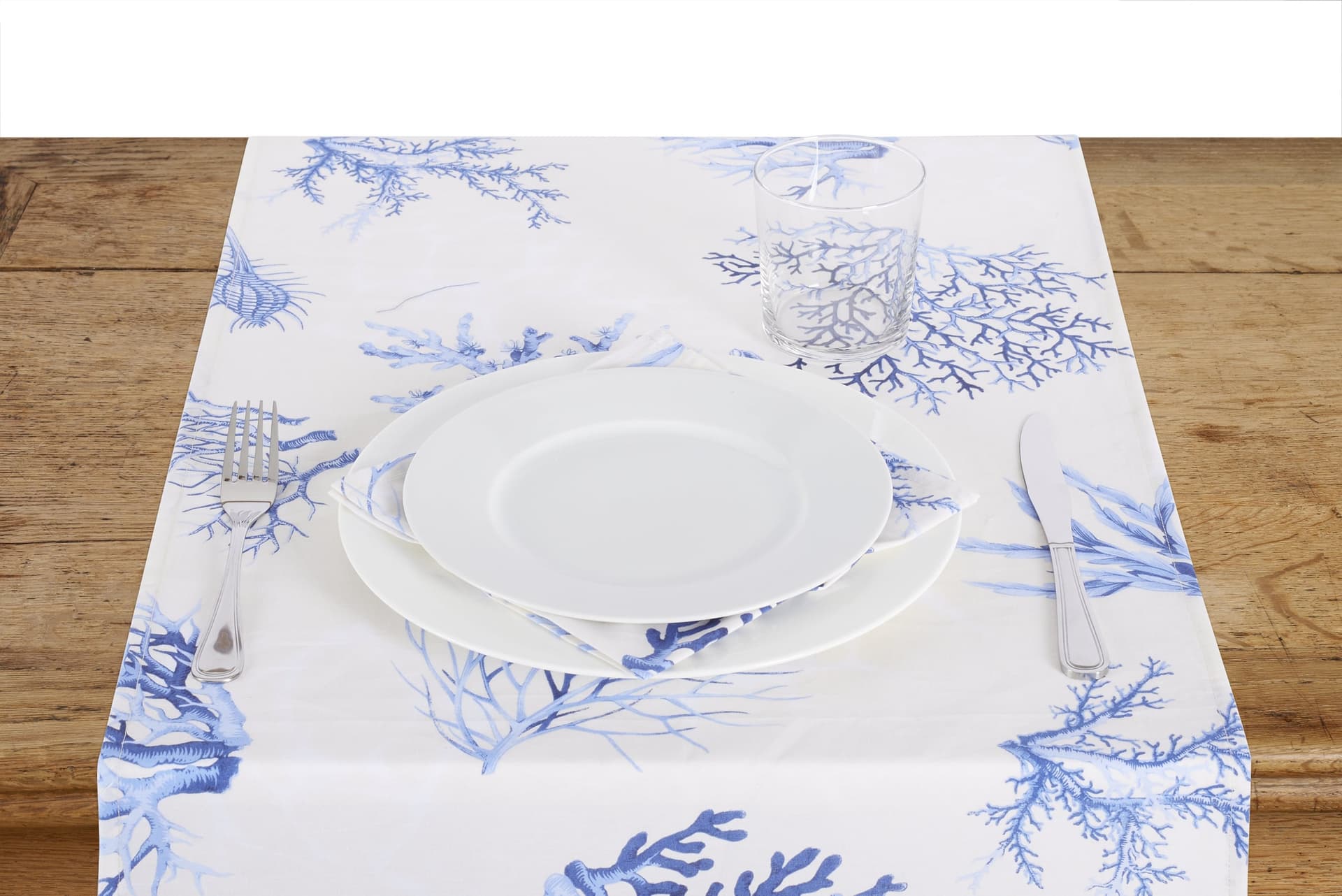 Set di 6 tovaglioli da tavola in stoffa 45 x 45 CM 100% cotone stampa digitale dai colori vivi ed intensi lavabili in lavatrice made in Italy CORALLI BLU in Tovaglioli Vanita di raso - Sesto San Giovanni, commercioVirtuoso.it