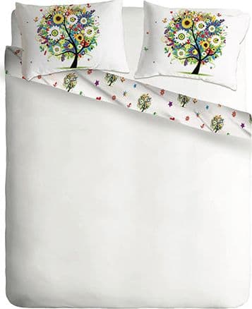 Parure letto lenzuola Cotone Tinta Unita Bianco e Federe Bifaccia 100% cotone made in Italy ALBERO FIORITO