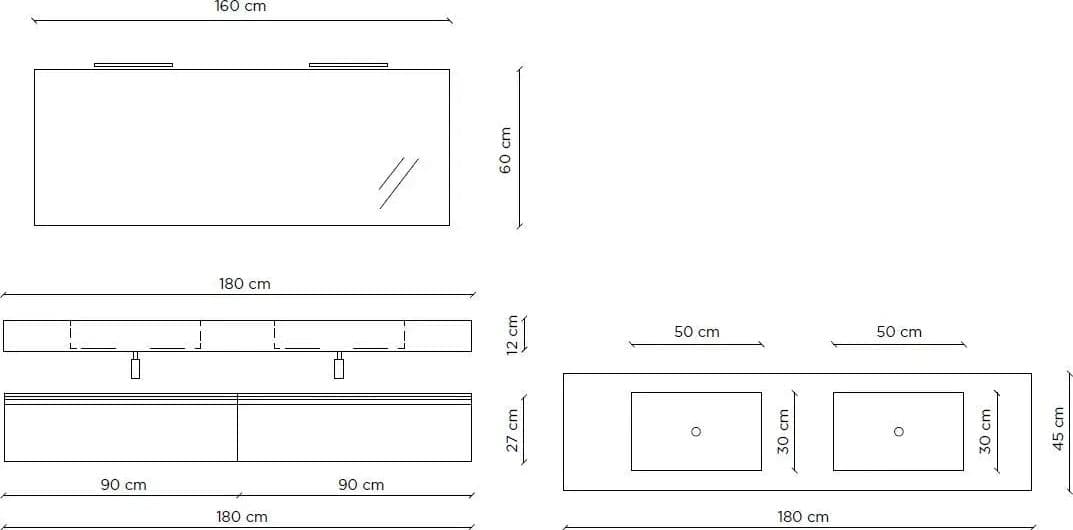 Mobile Bagno Sospeso 180cm Con Vasca Integrata Cassetto E Specchio in Mobiletti con lavabo Shopbagno.it - Roma, commercioVirtuoso.it