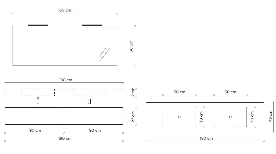 Mobile Bagno Sospeso 180cm Con Vasca Integrata Cassetto E Specchio in Mobiletti con lavabo Shopbagno.it - Roma, commercioVirtuoso.it
