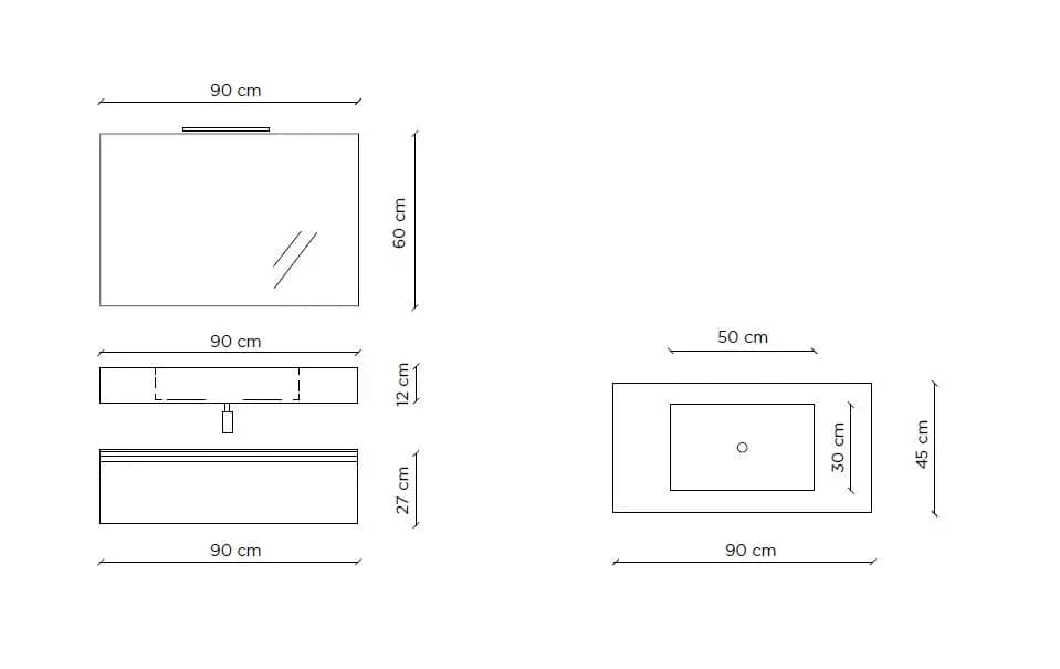 Composizione Bagno 90cm Con Vasca Integrata Cassetto E Specchio - Mobile Bagno TFT