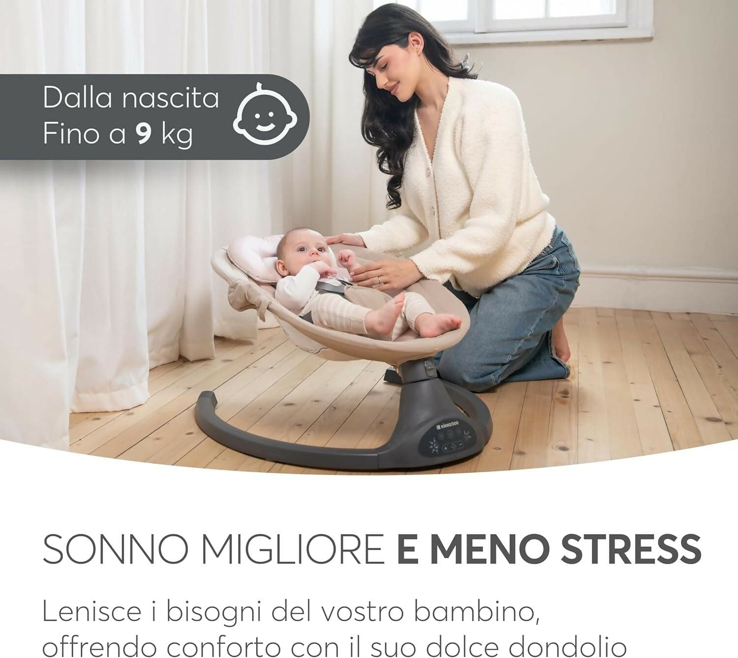 KIKKABOO Sdraietta Neonati Elettrica CODIE - Dondolo Elettrico per Neonati con Bluetooth, 5 Velocità, Schienale Regolabile, 10 Melodie, Fino a 9 kg, colore BEIGE - con Telecomando - rilassante, calmante in Sdraiette e dondolini Sanitaria Gioia del Bimbo - Villa San Giovanni, commercioVirtuoso.it