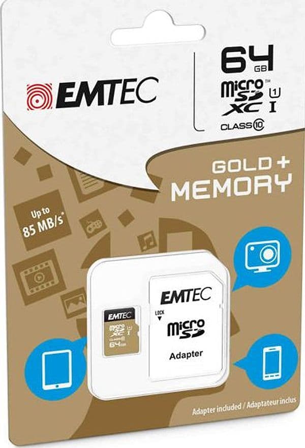 MICRO SDXC EMTEC 64GB CLASS 10 GOLD + CON ADATTATORE