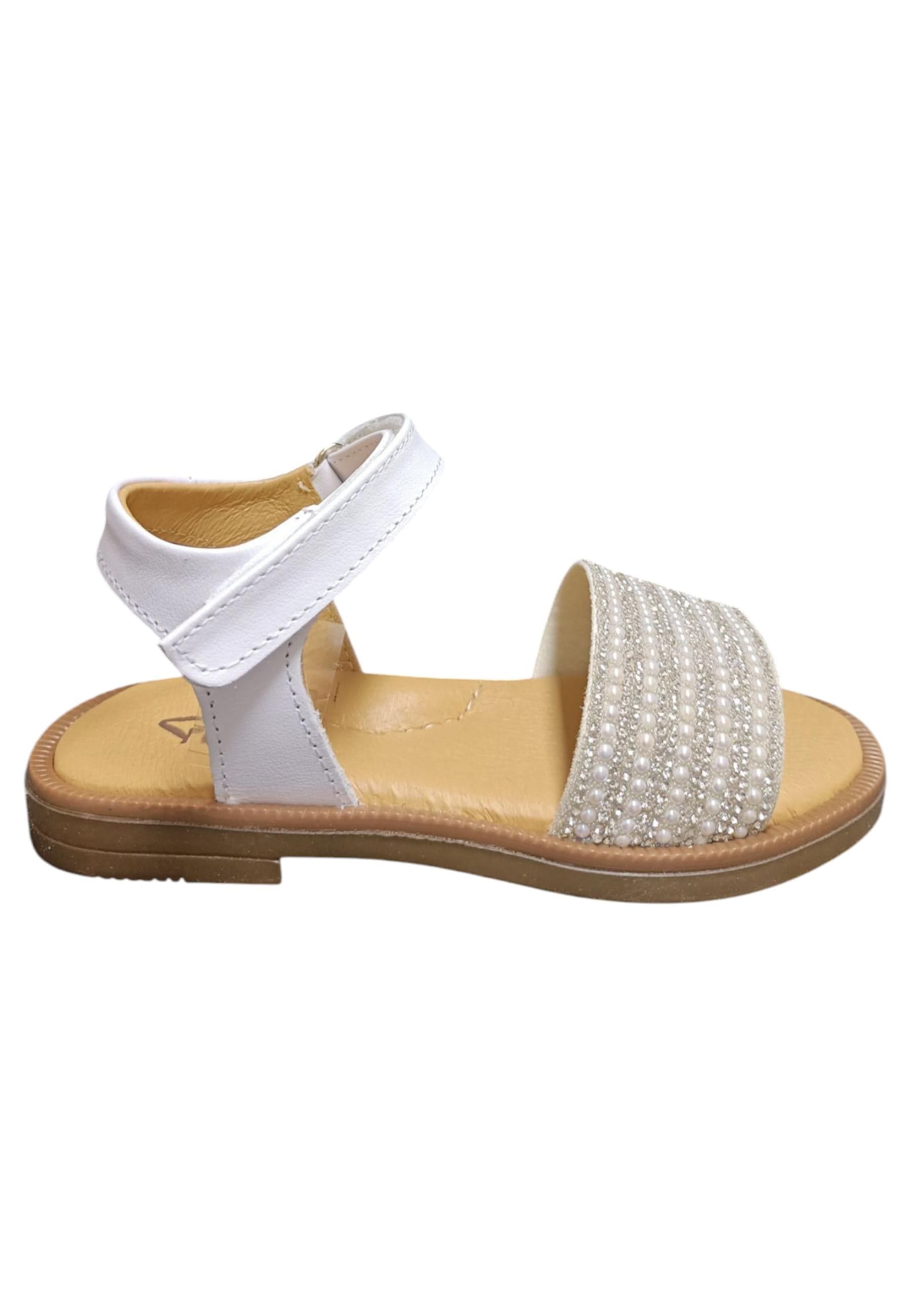 Sandalo bambina Platis Open Classic bianco-silver pelle - Sandalo da passeggio con velcro - 6
