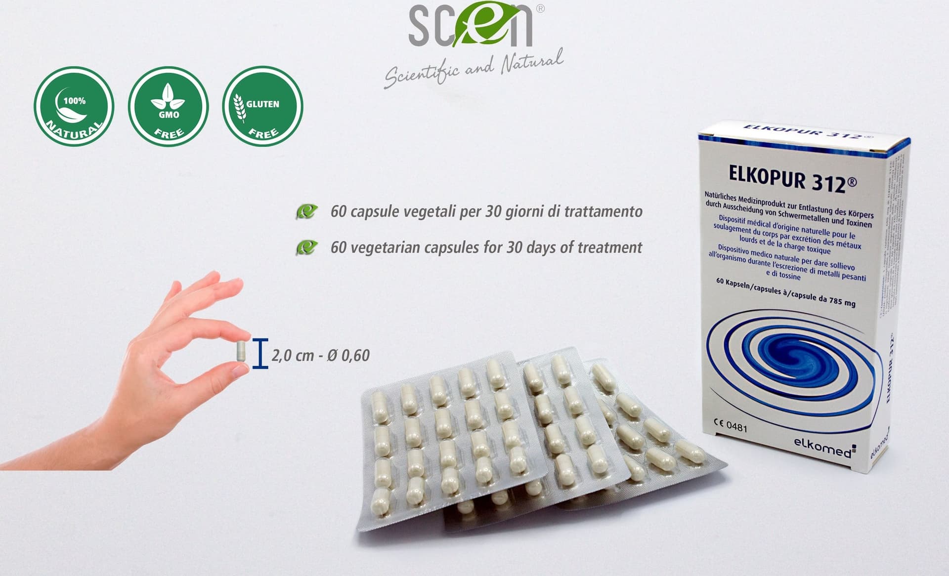 Elkopur 312 - Zeolite pura attivata - 60 capsule - 30 giorni di trattamento detox, Dispositivo medico classe 2a, Fiscalmente detraibile in Disintossicazione e purificazione Scen Scientific and Natural - Poggibonsi, commercioVirtuoso.it