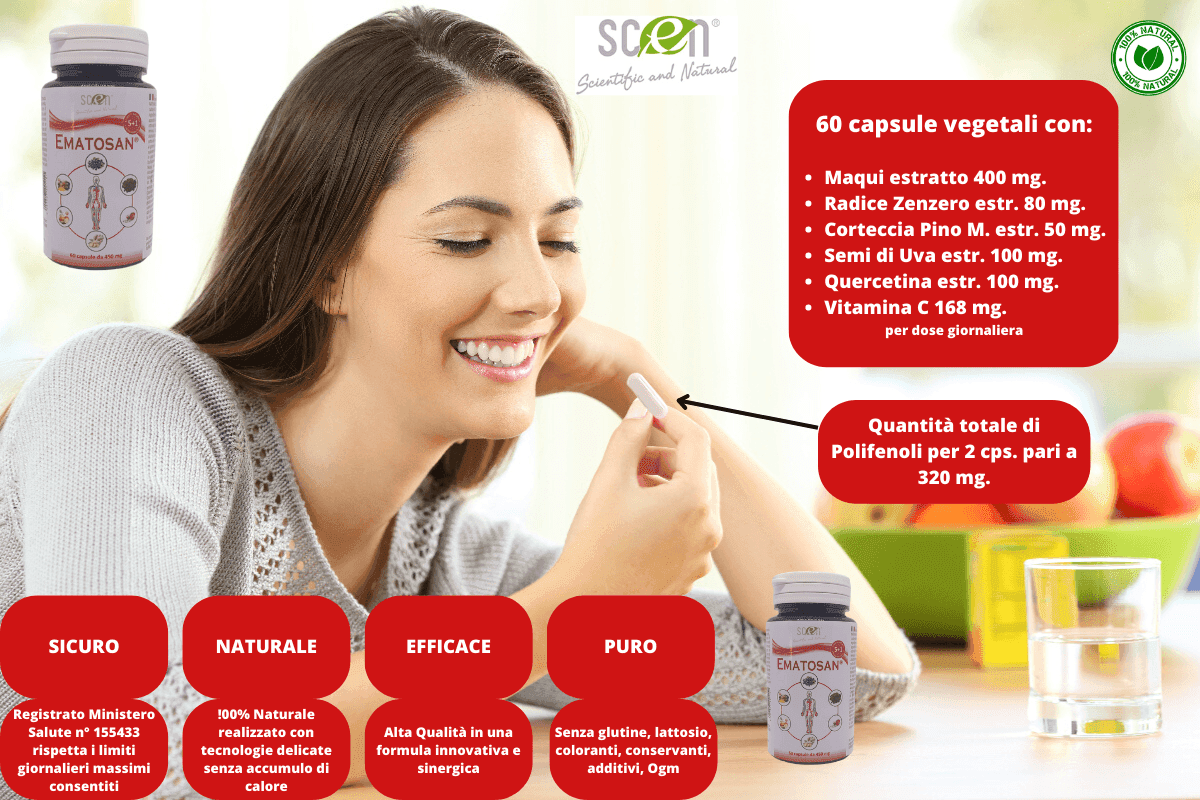Ematosan - Scen - estratti NATURALI utili per favorire una ottimale circolazione sanguigna del microcircolo e venosa ed il mantenimento della salute cardiovascolare in Zenzero Scen Scientific and Natural - Poggibonsi, commercioVirtuoso.it