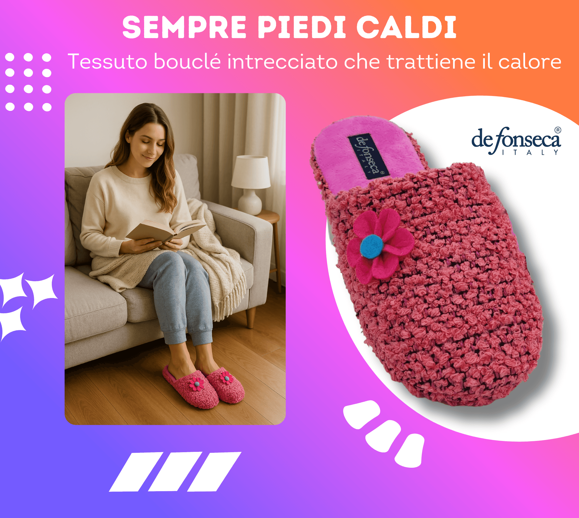 de fonseca Ciabatte Bouclé Suola in Gomma Antiscivolo, Pantofole Donna Estate Inverno in Cotone Traspirante in Ciabatte moda Primo Calzature - Venezia, commercioVirtuoso.it