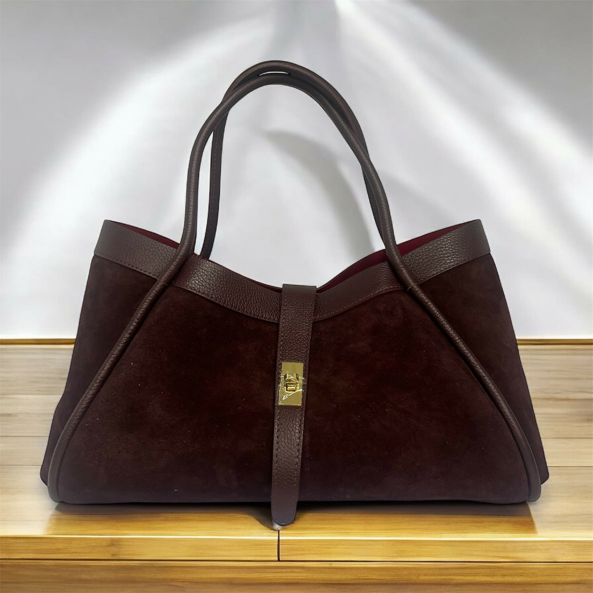 DOPPIASE Borsa in Vera Pelle Scamosciato con rifiniture in togo Made in Italy 45x25x20cm in Borse Tote Nanabags - Sesto Fiorentino, commercioVirtuoso.it
