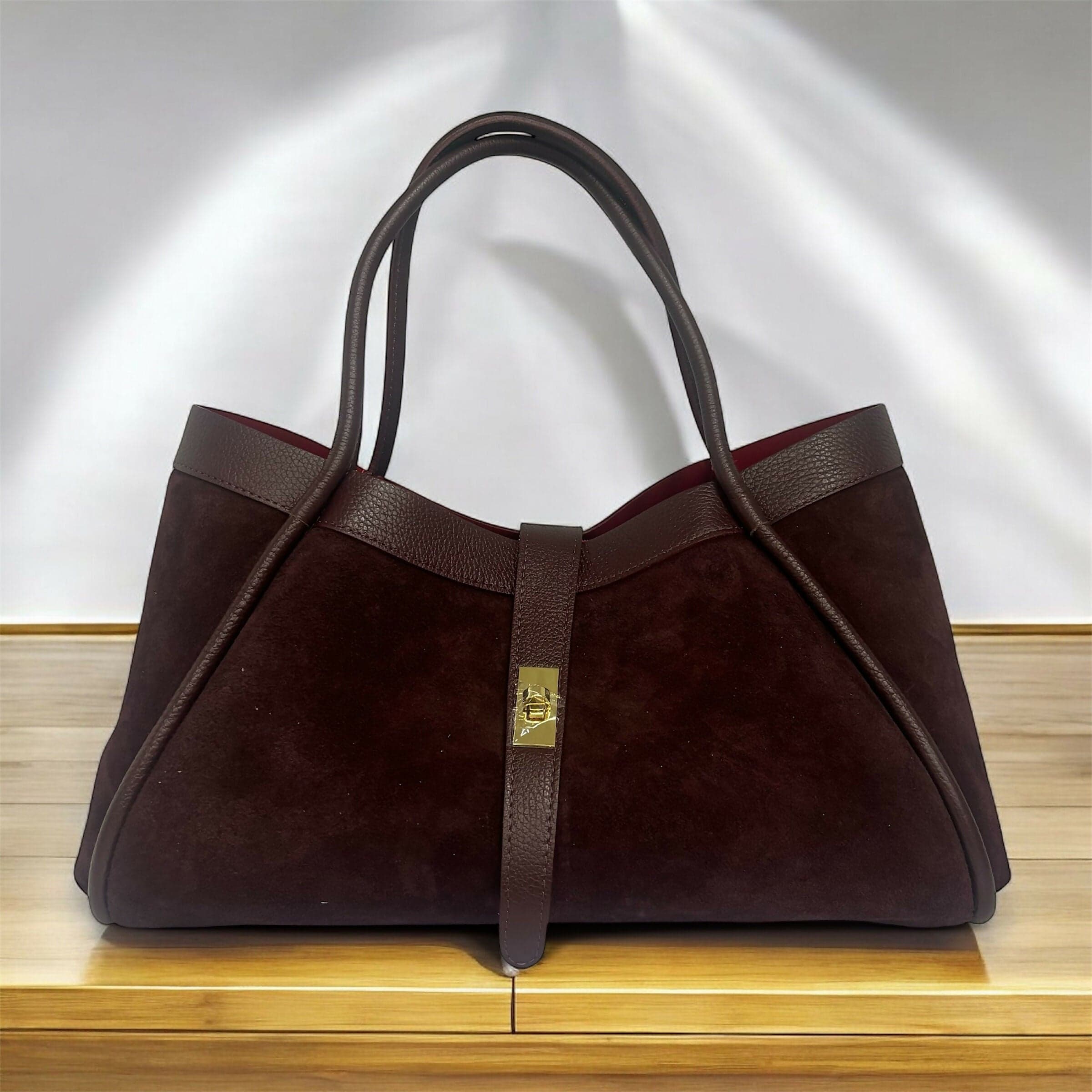 DOPPIASE Borsa in Vera Pelle Scamosciato con rifiniture in togo Made in Italy 45x25x20cm in Borse Tote Nanabags - Sesto Fiorentino, commercioVirtuoso.it