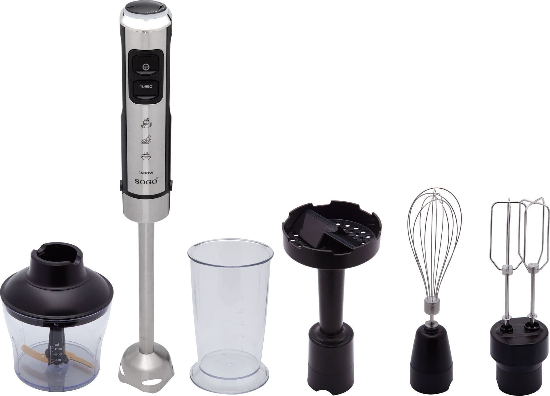 Frullatore a Immersione SOGO Inox Multifunzione – 23 Velocità + Turbo, Lame in Titanio Tritaghiaccio, Tritatutto 650 ml, Bicchiere 800 ml, 5 Accessori in prodotto SellUp - Bassano del Grappa, commercioVirtuoso.it