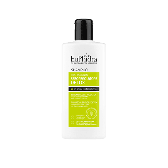 Euphidra shampoo seboregolatore detox per cuoio capelluto grasso con carbone vegetale da bamboo - flacone da 200ml