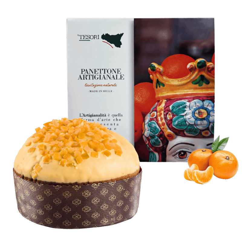 Tesori di sicilia panettone artigianale ai mandarini 1kg, scatola siciliana "a donna elisabetta" panettone a lievitazione naturale, idea regalo natale in Panettoni Tesori Di Sicilia - Nicosia, commercioVirtuoso.it