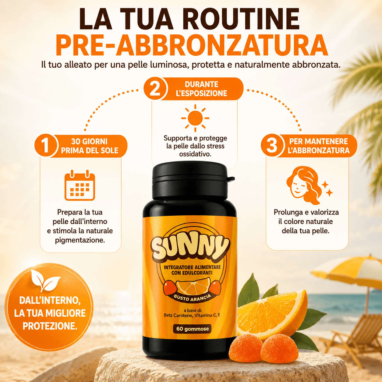 Integratore supporto Abbronzatura Naturale SUNNY | 60 Gommose al Beta-Carotene e Vitamine | Made in Italy in Beta carotene BasketGuru Italia - Palermo, commercioVirtuoso.it