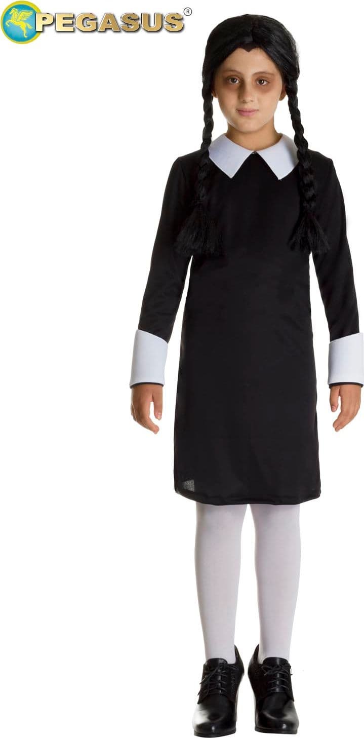 COSTUME CARNEVALE FIGLIA HORROR ( MERCOLEDI ) BAMBINA DA 3 A 14 ANNI - PEGASUS H8157-A-1 in Bambini Falco Biancheria - Parete, commercioVirtuoso.it