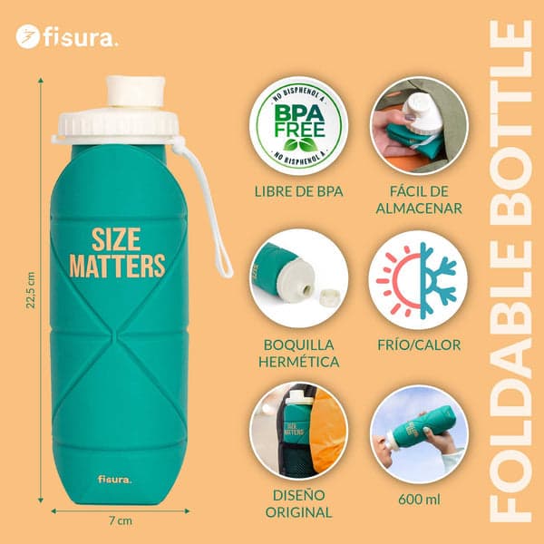 FISURA Bottiglia pieghevole con scritta "Size matters" in Autocategorizzazione Più Di Più Ideas - Casalnuovo di Napoli, commercioVirtuoso.it