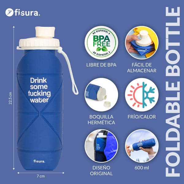 FISURA Bottiglia pieghevole con scritta "Drink some fucking water" in Autocategorizzazione Più Di Più Ideas - Casalnuovo di Napoli, commercioVirtuoso.it