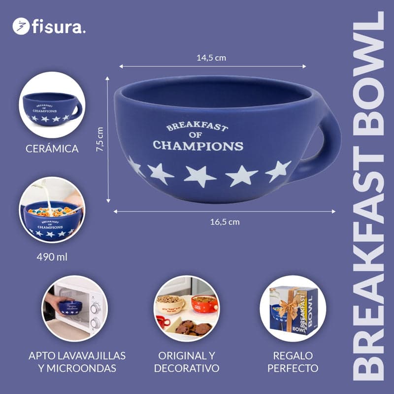 FISURA Bowl colazione con scritta "Breakfast of champions" in Autocategorizzazione Più Di Più Ideas - Casalnuovo di Napoli, commercioVirtuoso.it