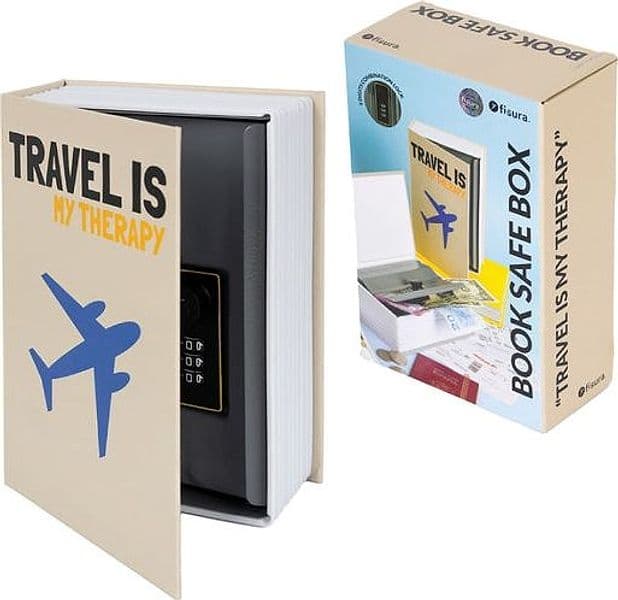FISURA Cassaforte a forma di libro con scritta "Travel is my therapy" in Autocategorizzazione Più Di Più Ideas - Casalnuovo di Napoli, commercioVirtuoso.it