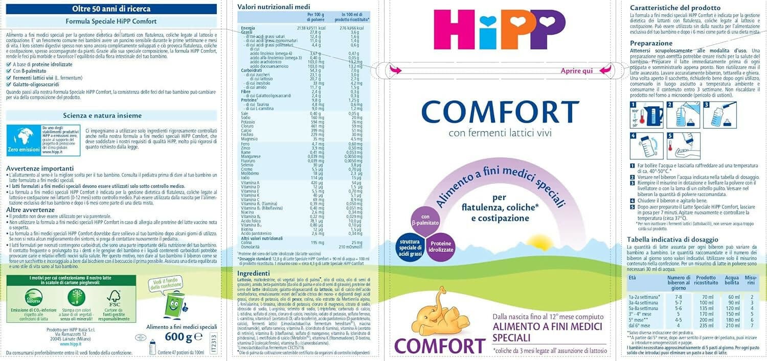 2x HiPP Comfort - Latte in Polvere per Neonati - Alimento per Coliche, Costipazione e Flatulenza, con Fermenti Lattici Vivi - 2 Confezioni da 600gr ciascuna - 1200gr totale in Latte in polvere per bambini Sanitaria Gioia del Bimbo - Villa San Giovanni, commercioVirtuoso.it