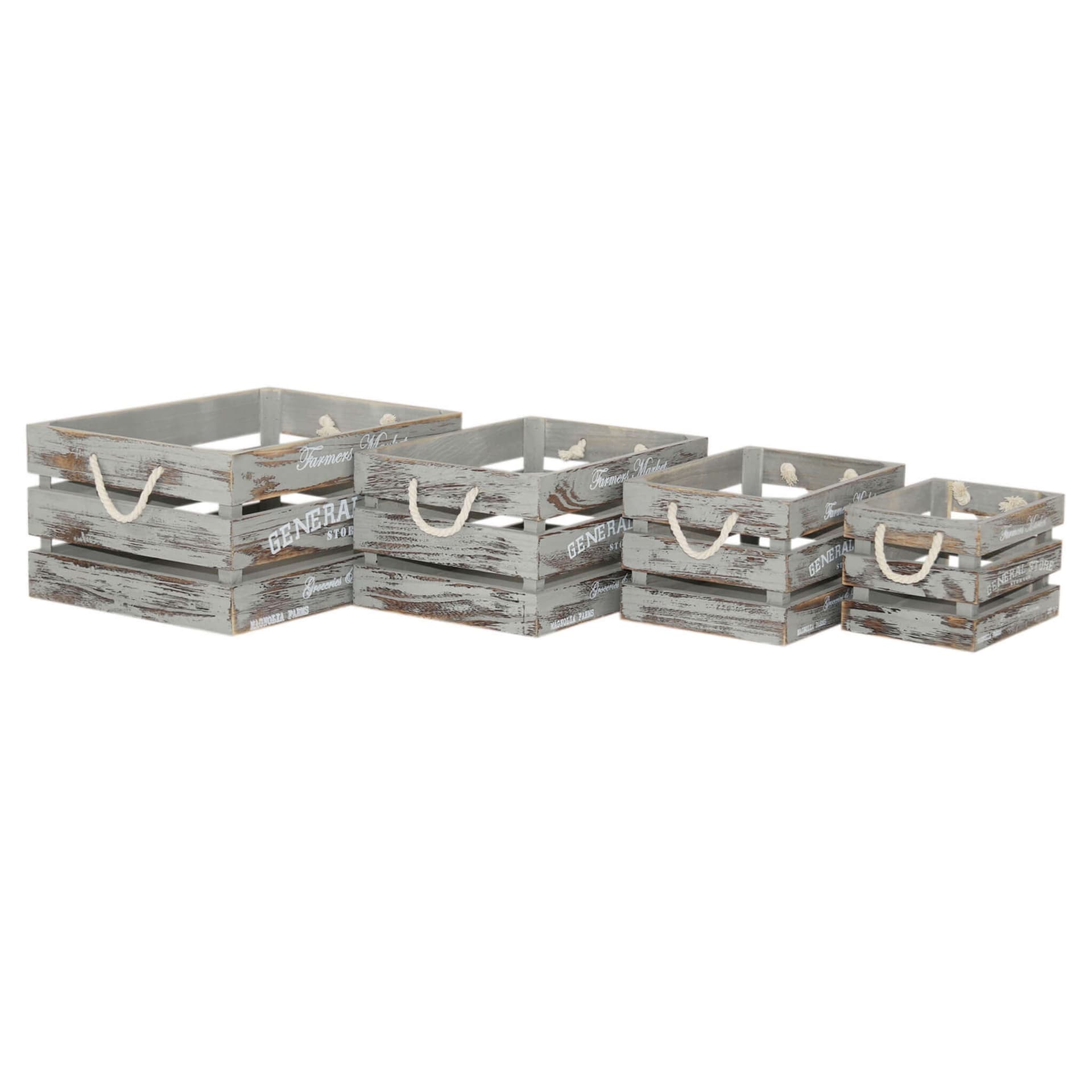 JOSE - set di 4 cassette in legno Grigio in Ottomane e poggiapiedi Milani Home - Dueville, commercioVirtuoso.it