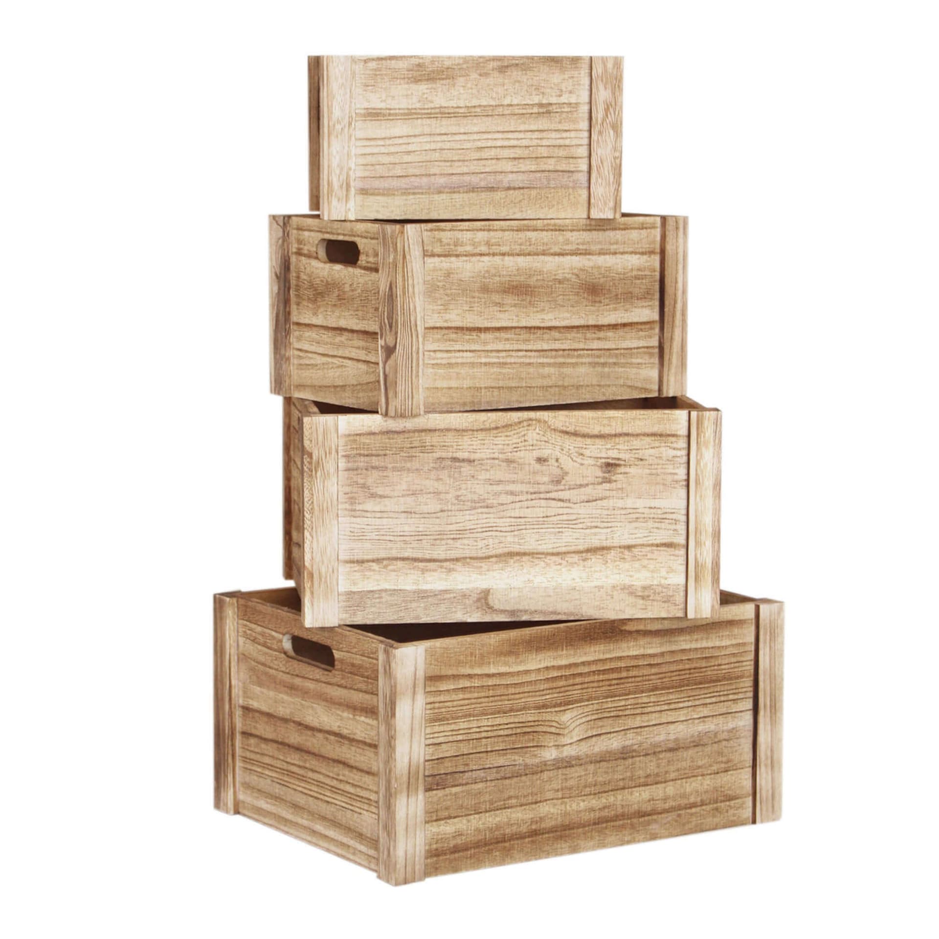JAXSON - set di 4 cassette in legno Marrone in Ottomane e poggiapiedi Milani Home - Dueville, commercioVirtuoso.it