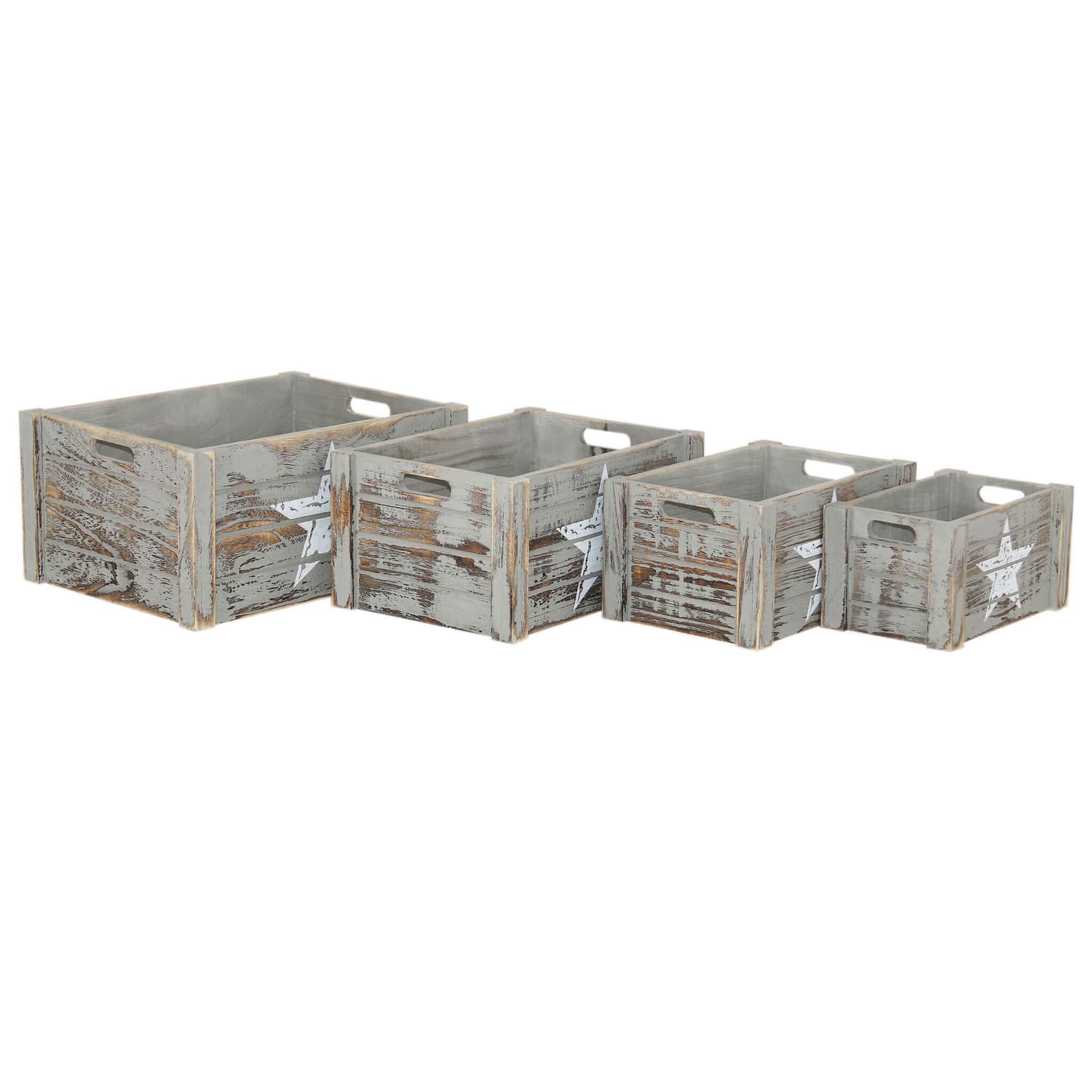 ELIAS - set di 4 cassette in legno Grigio in Ottomane e poggiapiedi Milani Home - Dueville, commercioVirtuoso.it