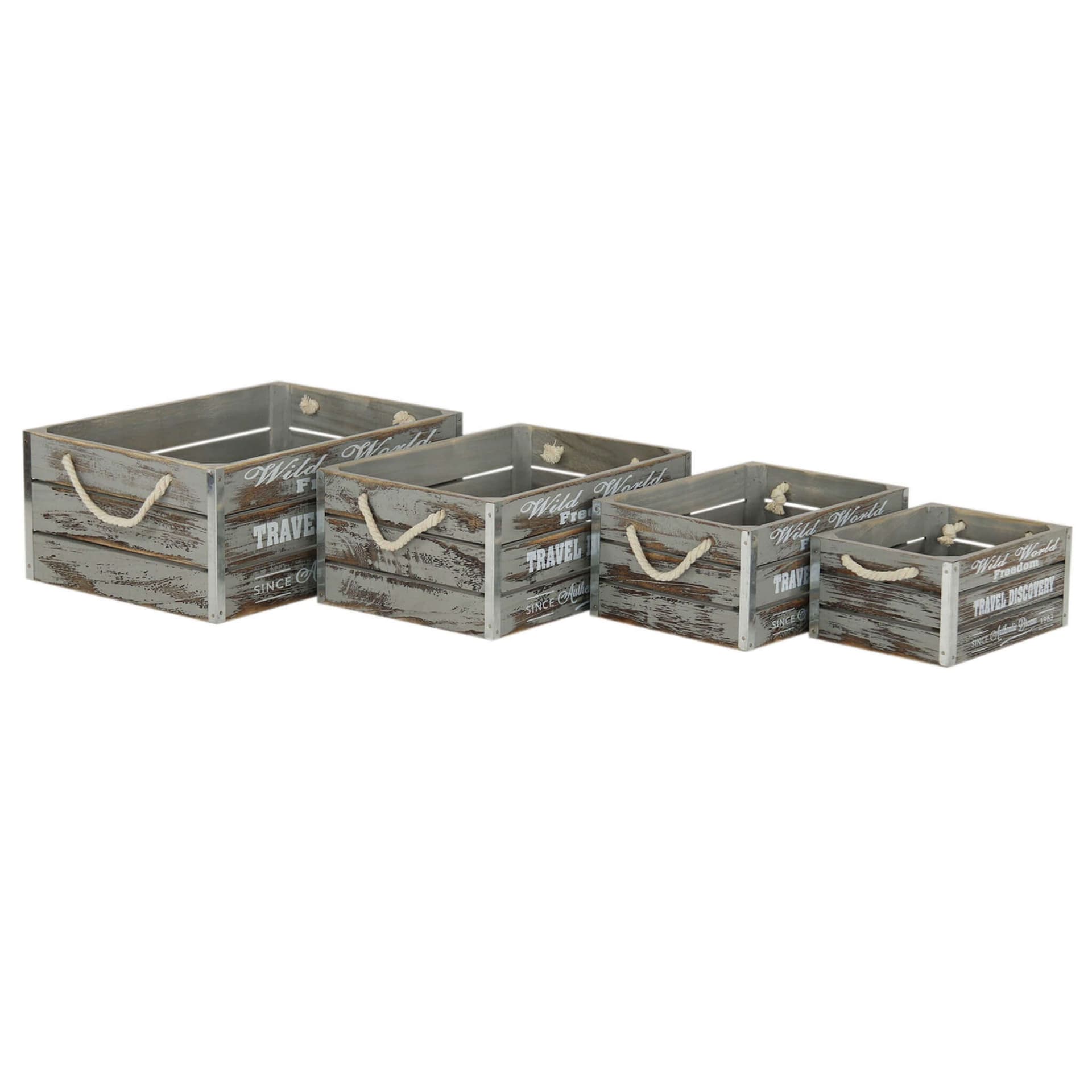 GREYSON - set di 4 cassette in legno Grigio in Ottomane e poggiapiedi Milani Home - Dueville, commercioVirtuoso.it