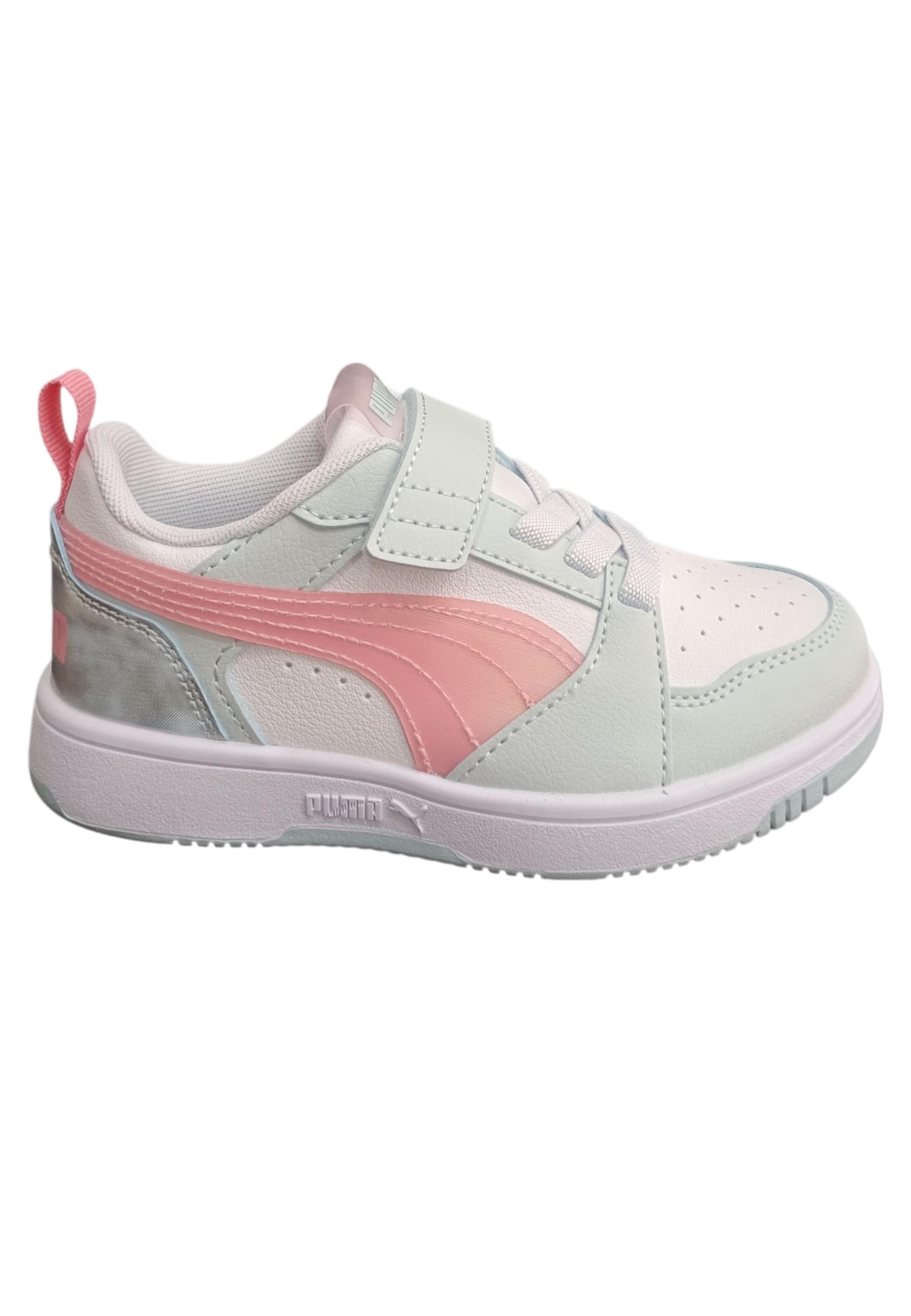 Sneakers Bambini Puma Rebound Grigio Rosa - Scarpe Alte Ginnastica Velcro - 8