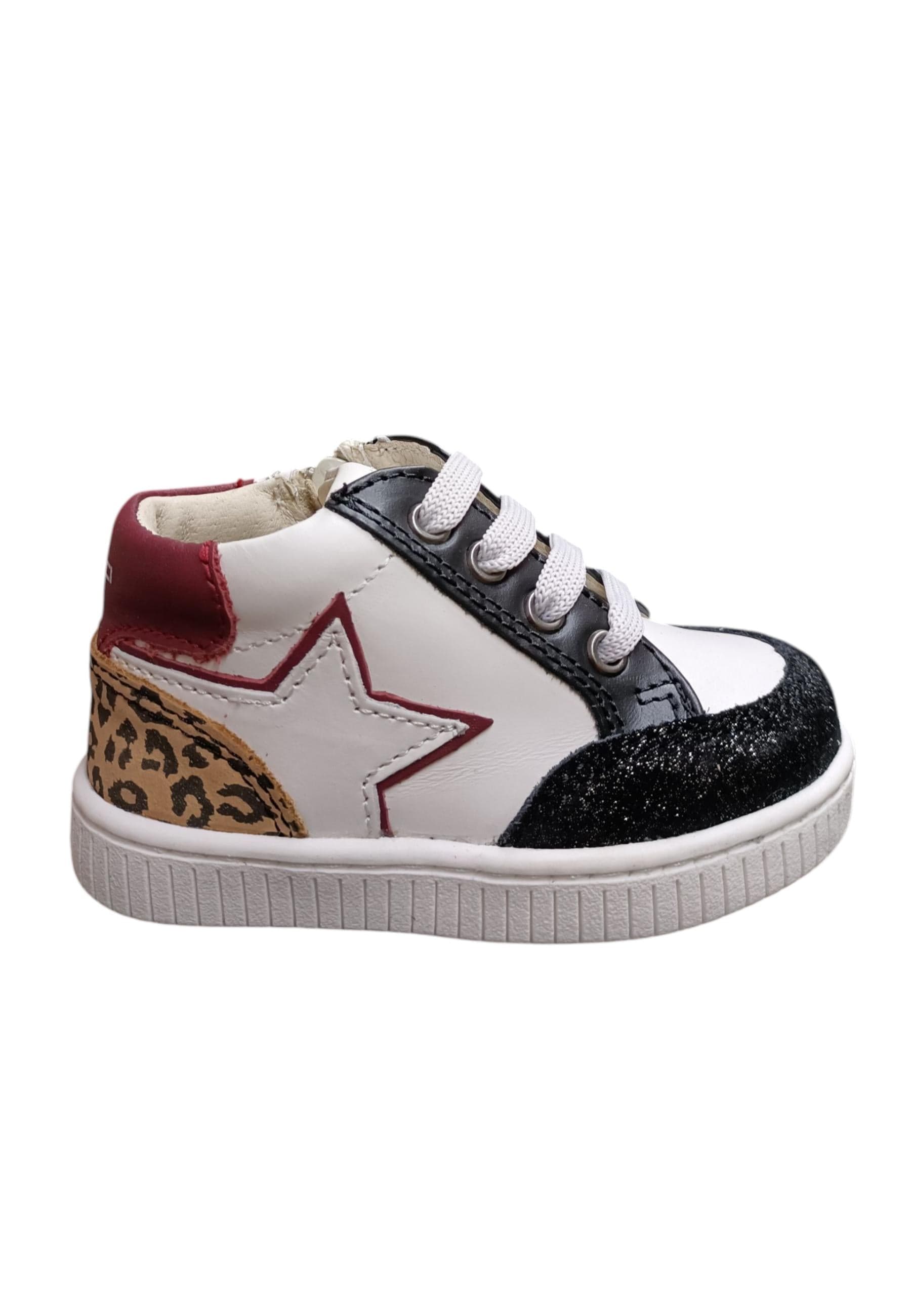 Sneakers primi passi bambina Balducci Cita bianco nero fucsia maculato pelle - Stile animalier con lacci - 6