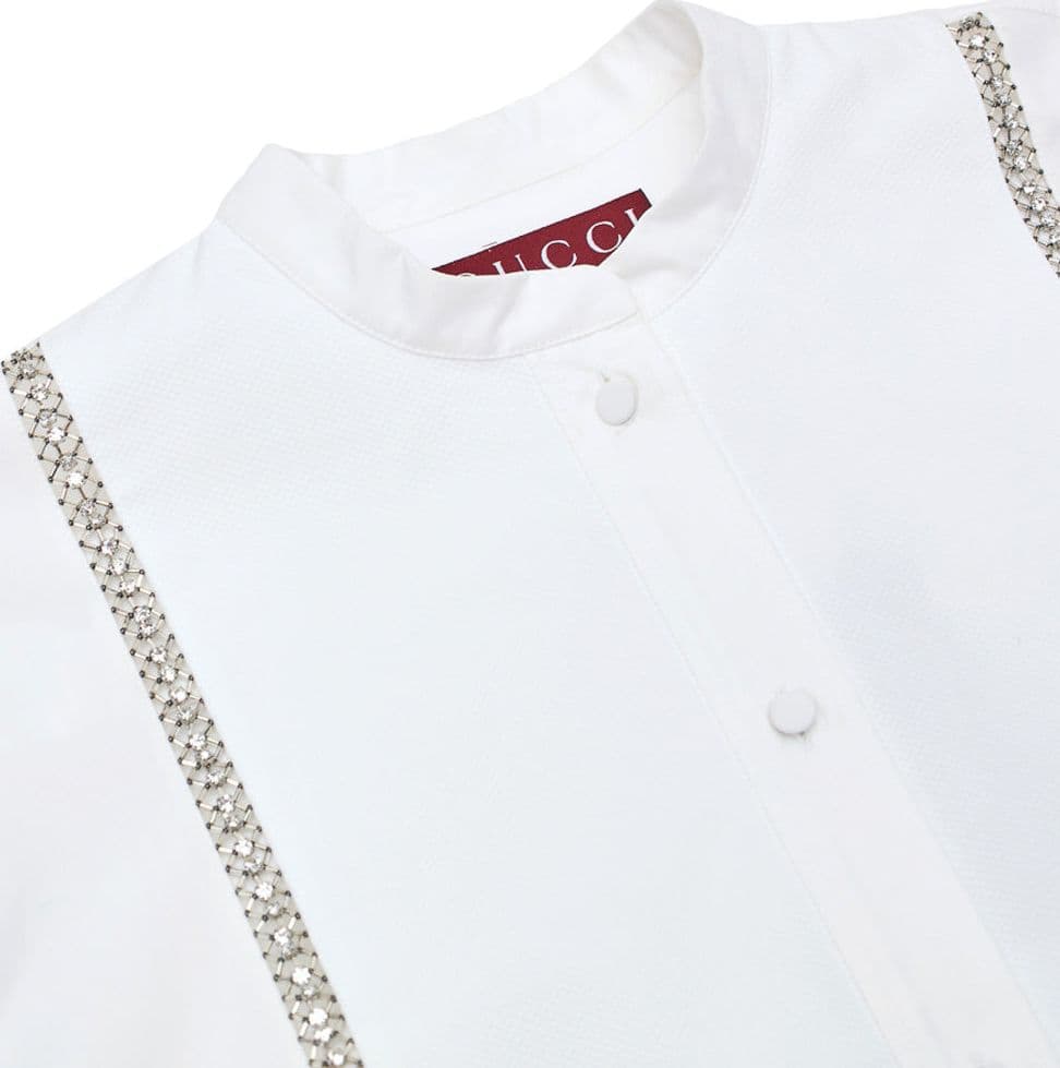 Gucci Blusa in Popeline di Cotone Bianco con Decorazioni in Cristalli da donna in Bluse e camicie Drestige - Casamassima, commercioVirtuoso.it