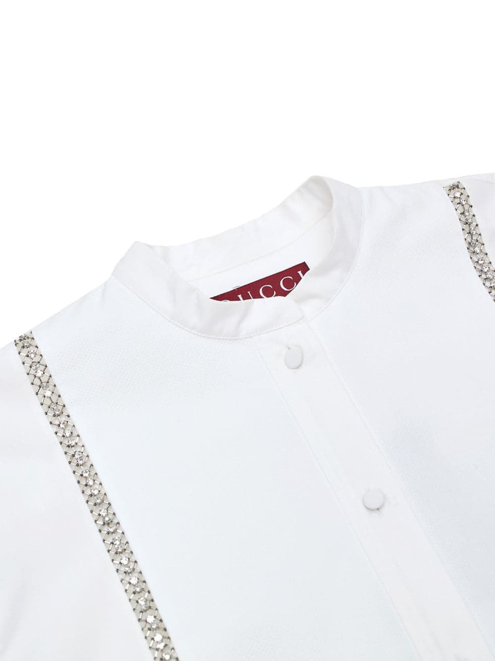 Gucci Blusa in Popeline di Cotone Bianco con Decorazioni in Cristalli da donna in Bluse e camicie Drestige - Casamassima, commercioVirtuoso.it