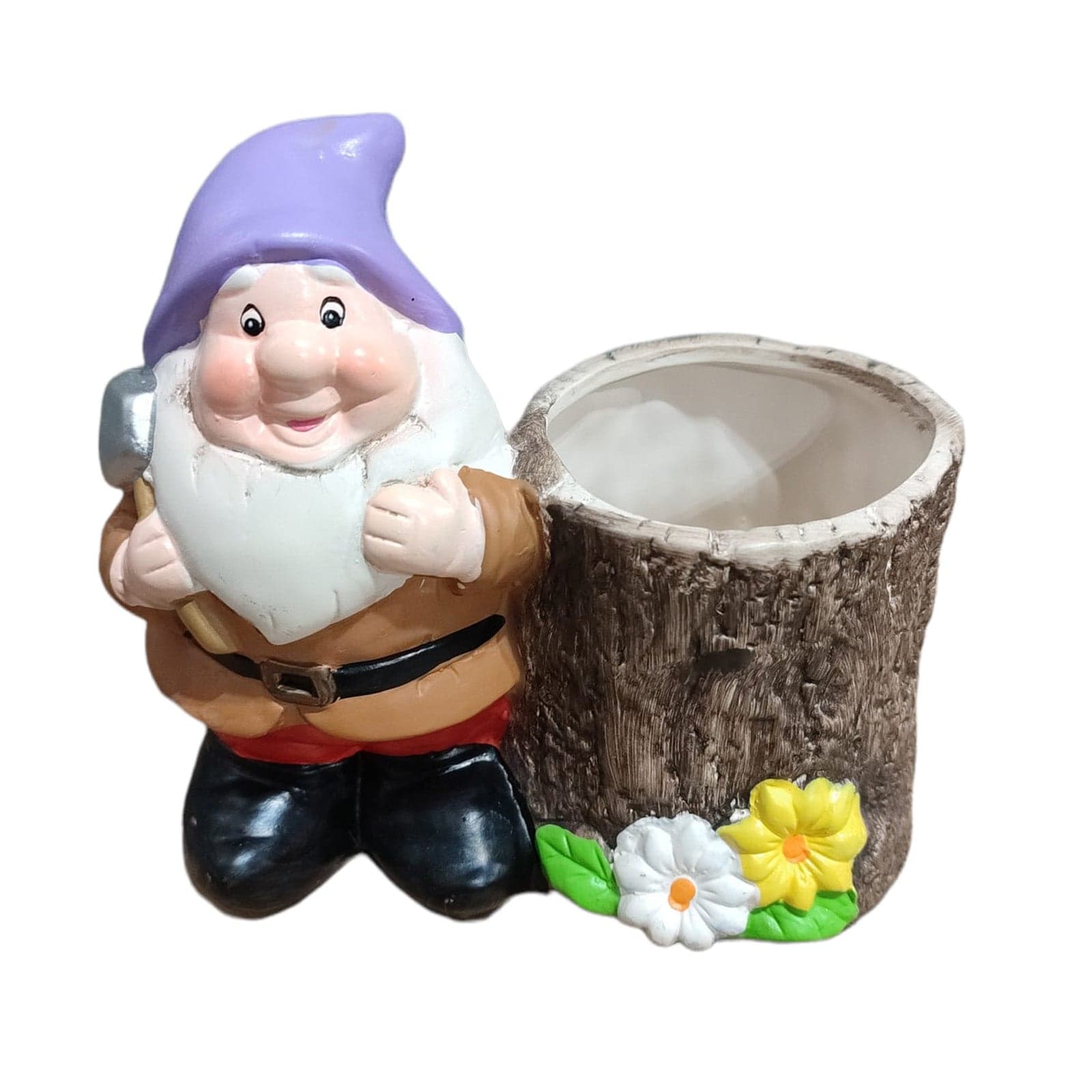 Nano da giardino per esterno con vaso in poliresina gnomo simpatico h 15 cm - 12