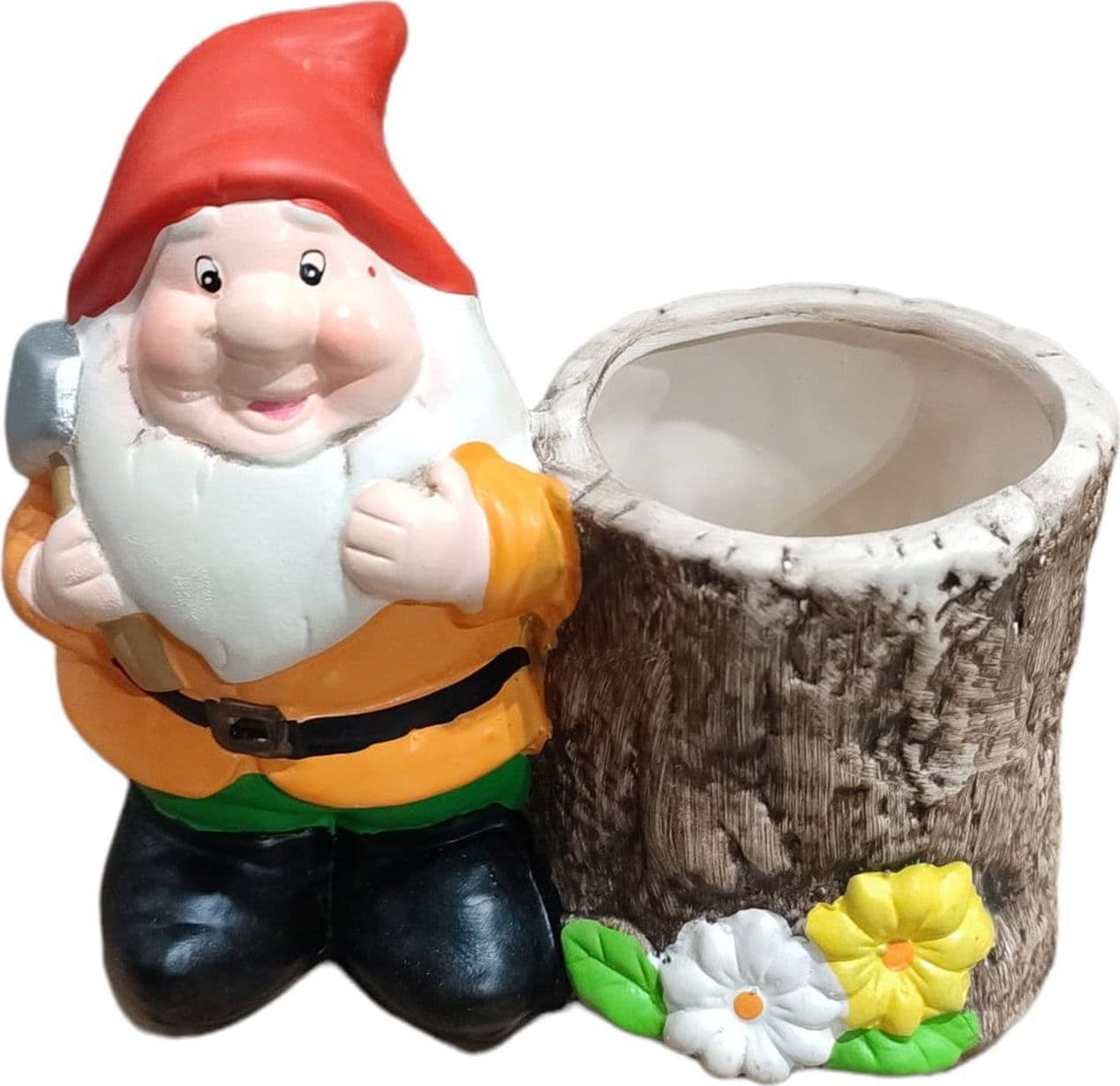Nano da giardino per esterno con vaso in poliresina gnomo simpatico h 15 cm – Arancione – Dueesse