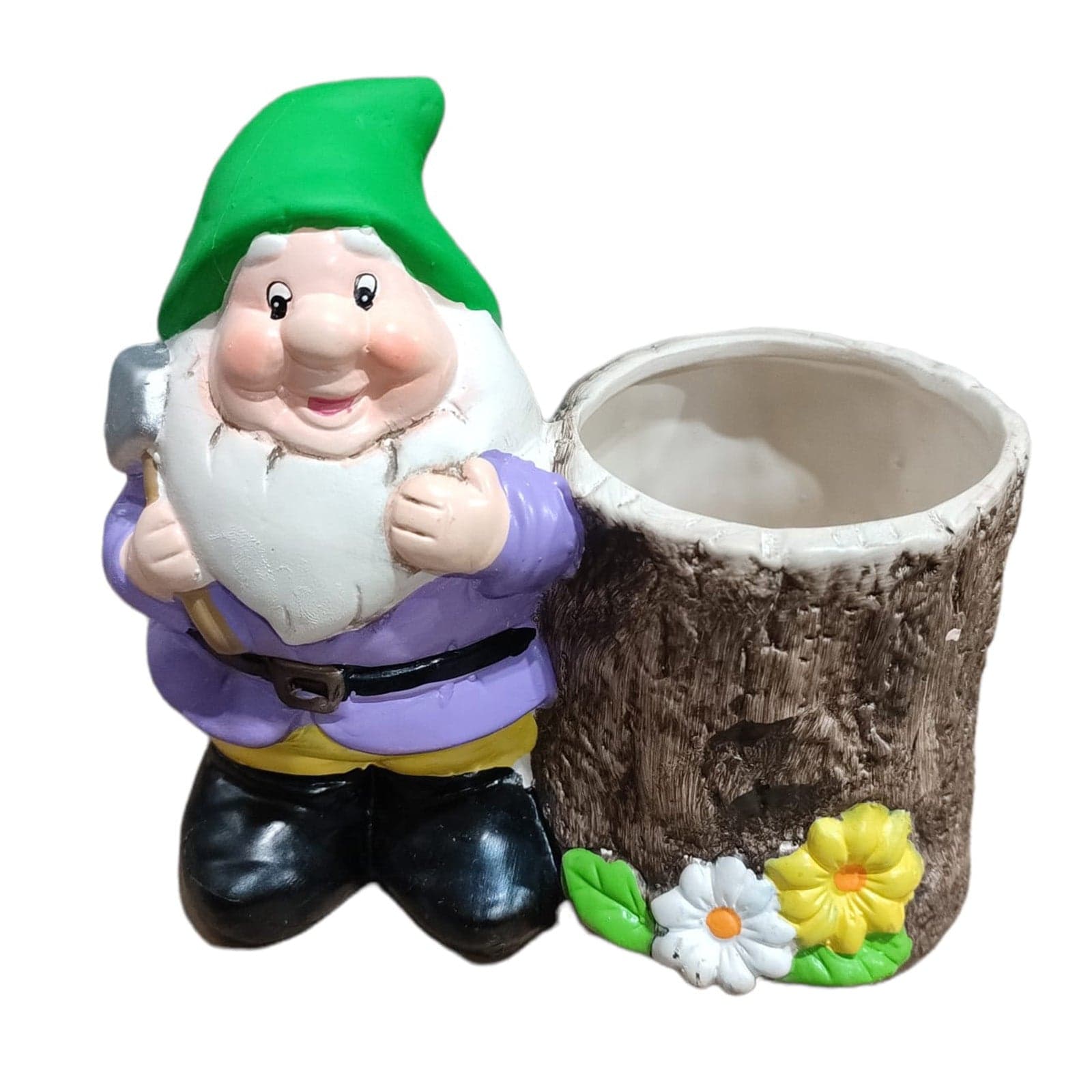 Nano da giardino per esterno con vaso in poliresina gnomo simpatico h 15 cm - 13