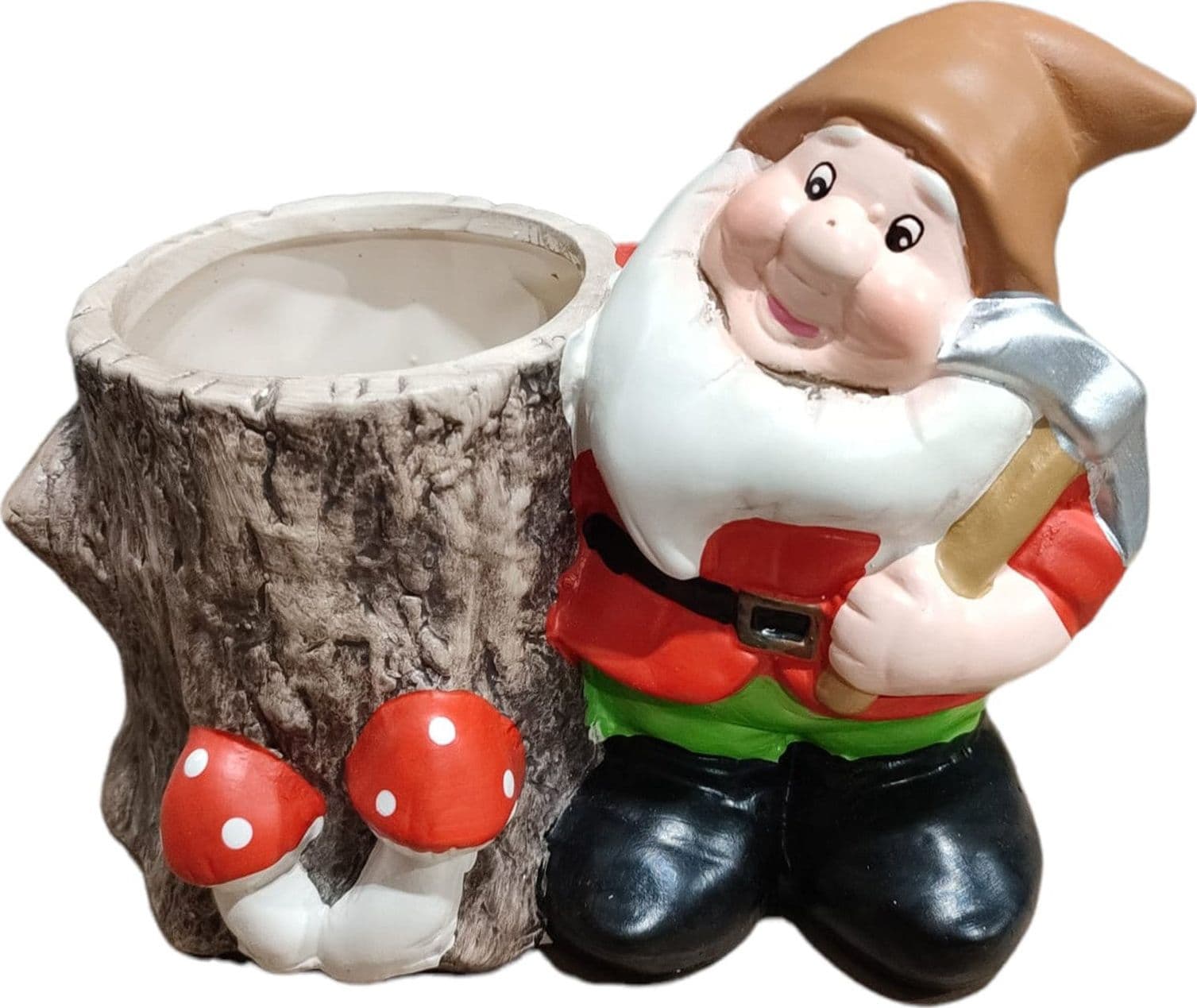 Nano da giardino per esterno con vaso in poliresina gnomo simpatico h 15 cm – Rosso – Dueesse