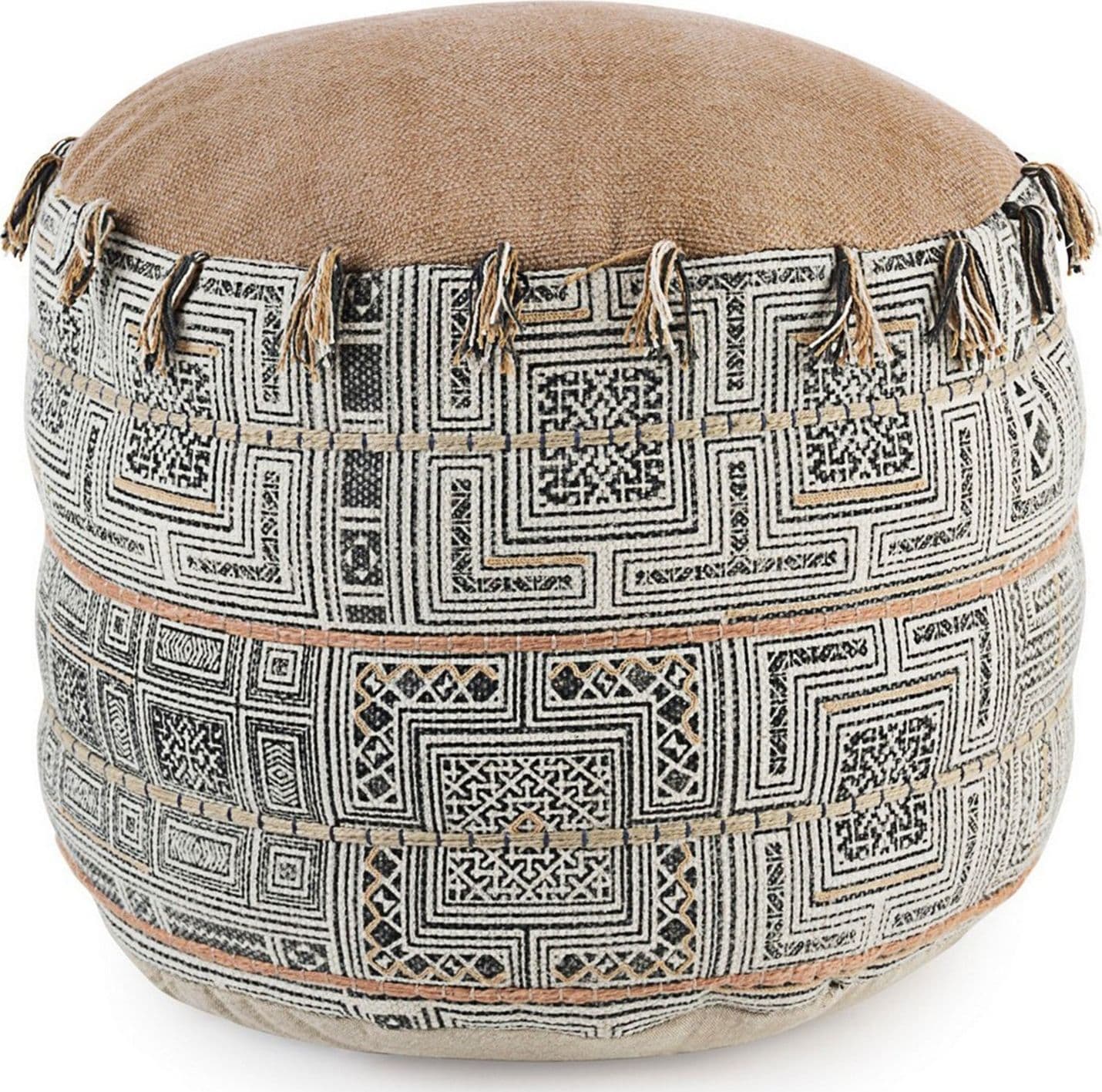 Poltrona Pouf "Tilak" per interno, con rivestimento in cotone lavorato da Ø50 x 35h cm – Desert – Bizzotto Homemotion