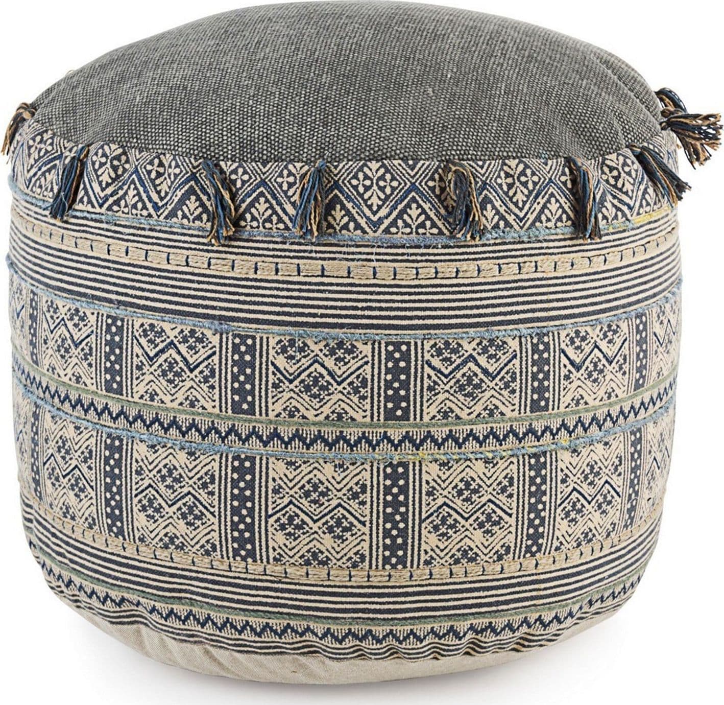 Poltrona Pouf "Tilak" per interno, con rivestimento in cotone lavorato da Ø50 x 35h cm – Snorkel – Bizzotto Homemotion