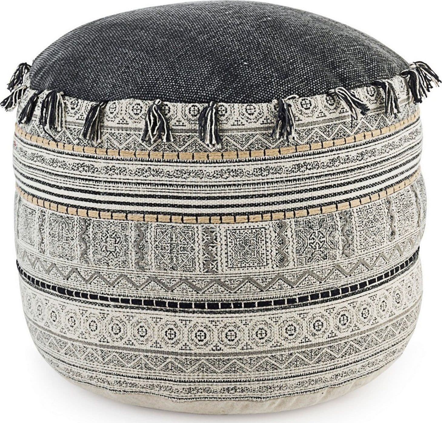 Poltrona Pouf "Tilak" per interno, con rivestimento in cotone lavorato da Ø50 x 35h cm – Alaskan – Bizzotto Homemotion