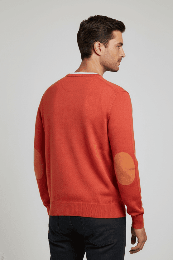 Maglia uomo Invicta - Scollo a V Toppe colore corallo Made in Italy in Maglioni Couture - Sestu, commercioVirtuoso.it