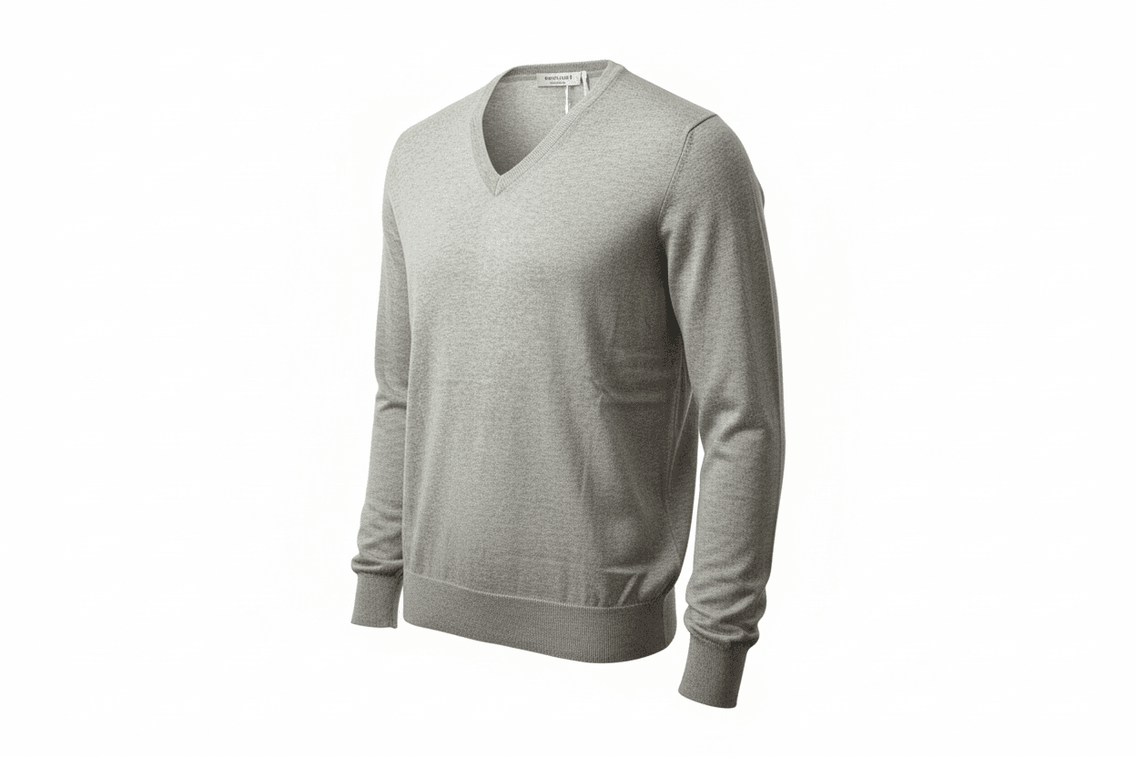 Maglia uomo Gran Sasso - Scollo a V Toppe in contrasto 100% Cotone Colore Grigio Made in Italy in Maglioni Couture - Sestu, commercioVirtuoso.it