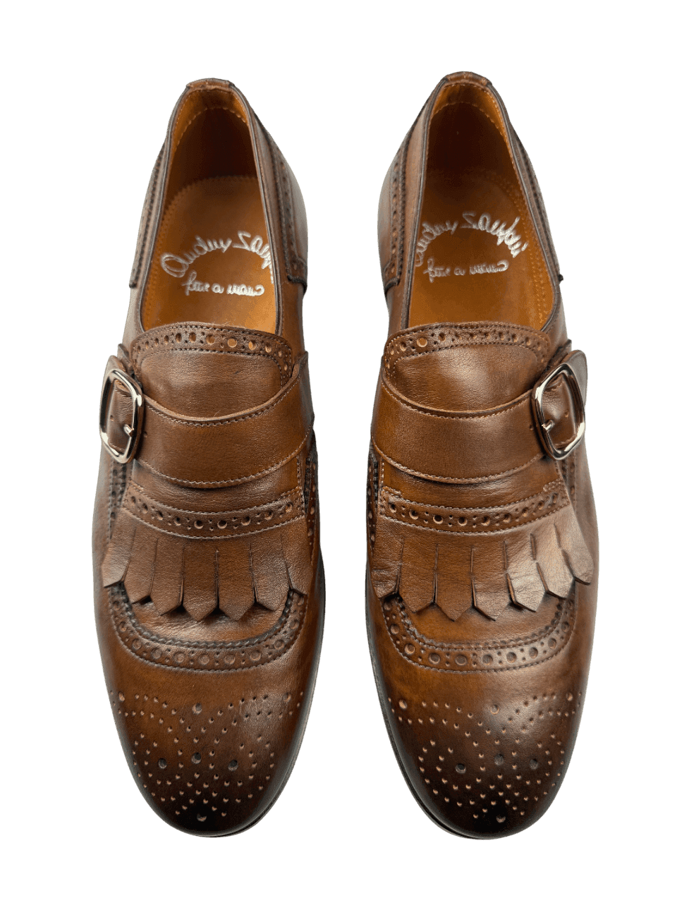 Scarpa Uomo Santoni - Mocassino Monk Strap Brogue pelle marrone in Scarpe stringate basse Couture - Sestu, commercioVirtuoso.it
