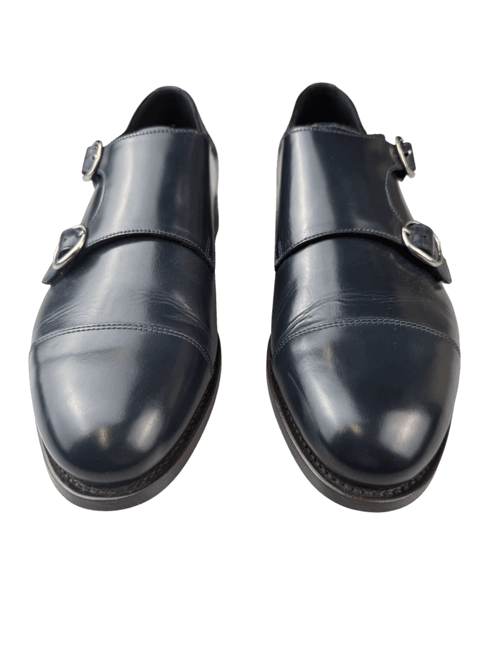Scarpa Uomo Santoni - Doppia fibbia Cap Toe Pelle Blu in Monk Strap Couture - Sestu, commercioVirtuoso.it
