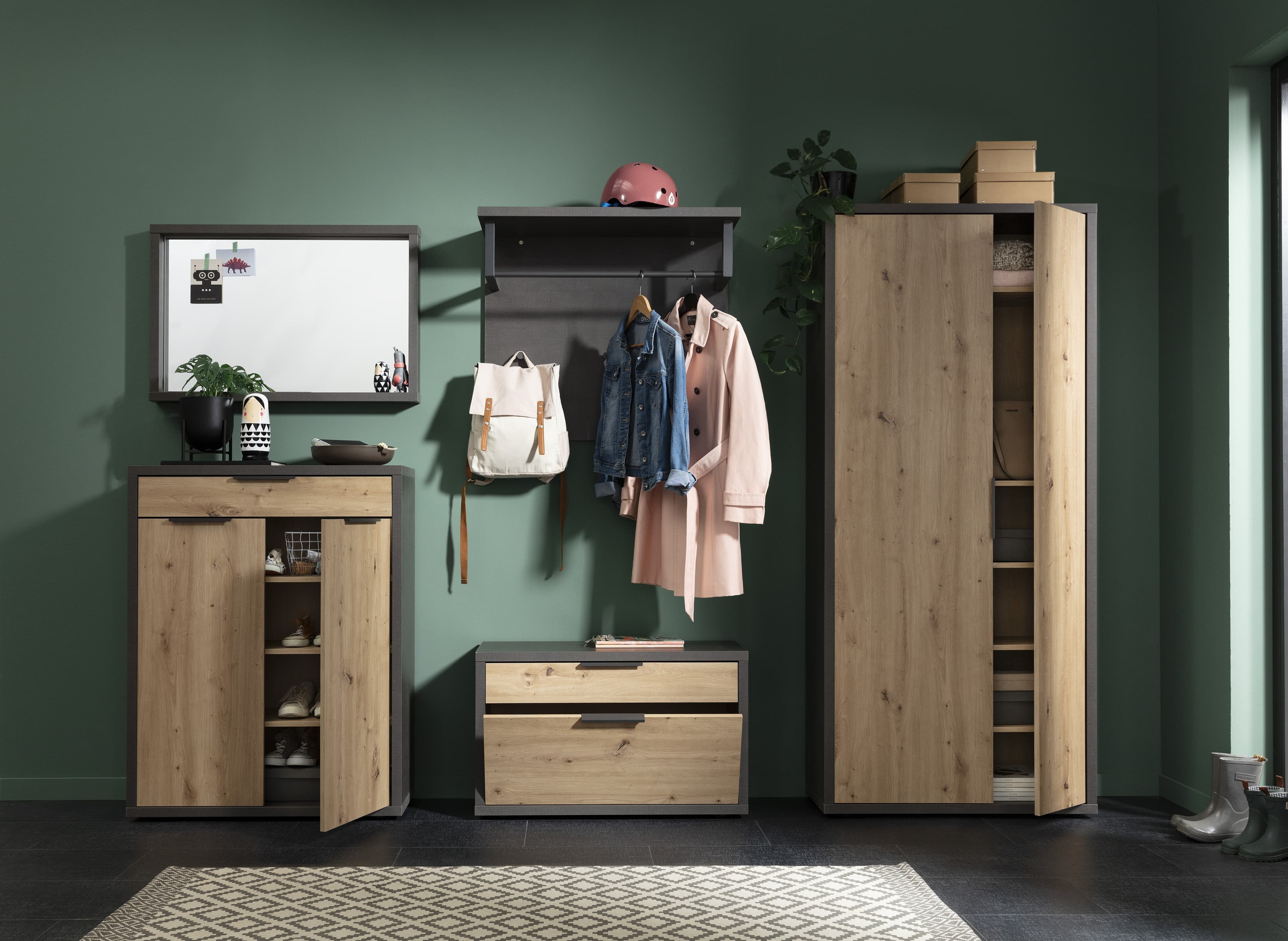 Armadio 2 Ante da ingresso "Segno" Nero e Rovere mobile da interno h 190 cm Casa e cucina/Organizzazione interni/Contenitori ceste e cestini/Scatole e bauli/Bauli Decor Space - Altamura, Commerciovirtuoso.it