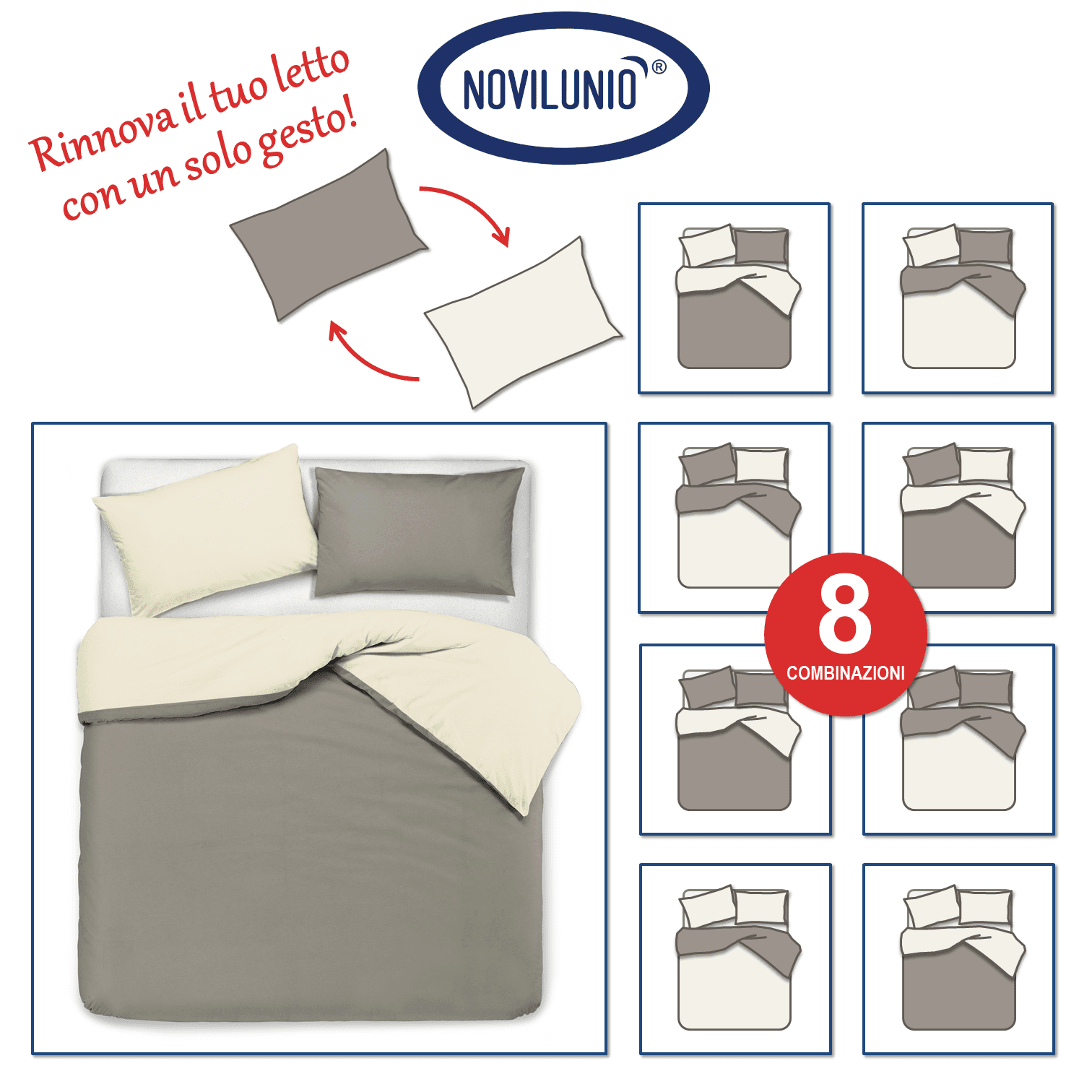 Set copripiumino federe letto bicolor double face parure copripiumino in cotone made in Italy NATURALE/BLU NOTTE in Set copripiumini e federe Vanita di raso - Sesto San Giovanni, commercioVirtuoso.it