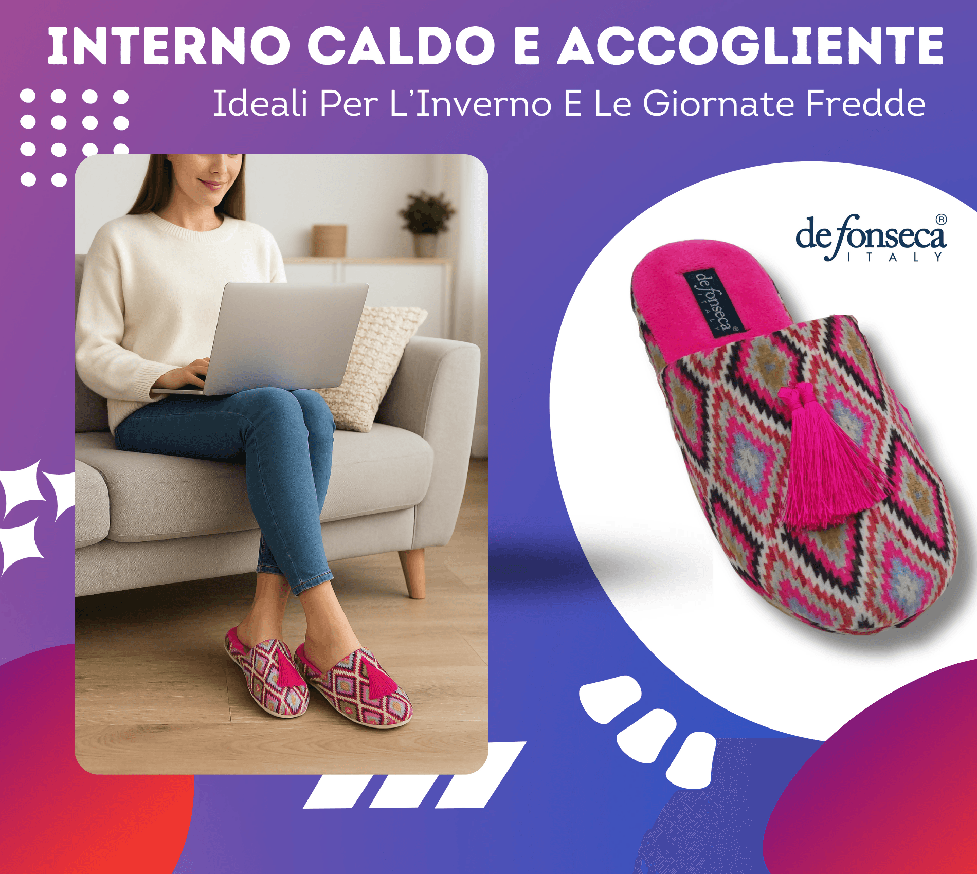 de fonseca Sissy Ciabatte Artistiche da Donna, Pantofole in Cotone, Slippers Comode e Lavabili per Casa in Infradito Primo Calzature - Venezia, commercioVirtuoso.it