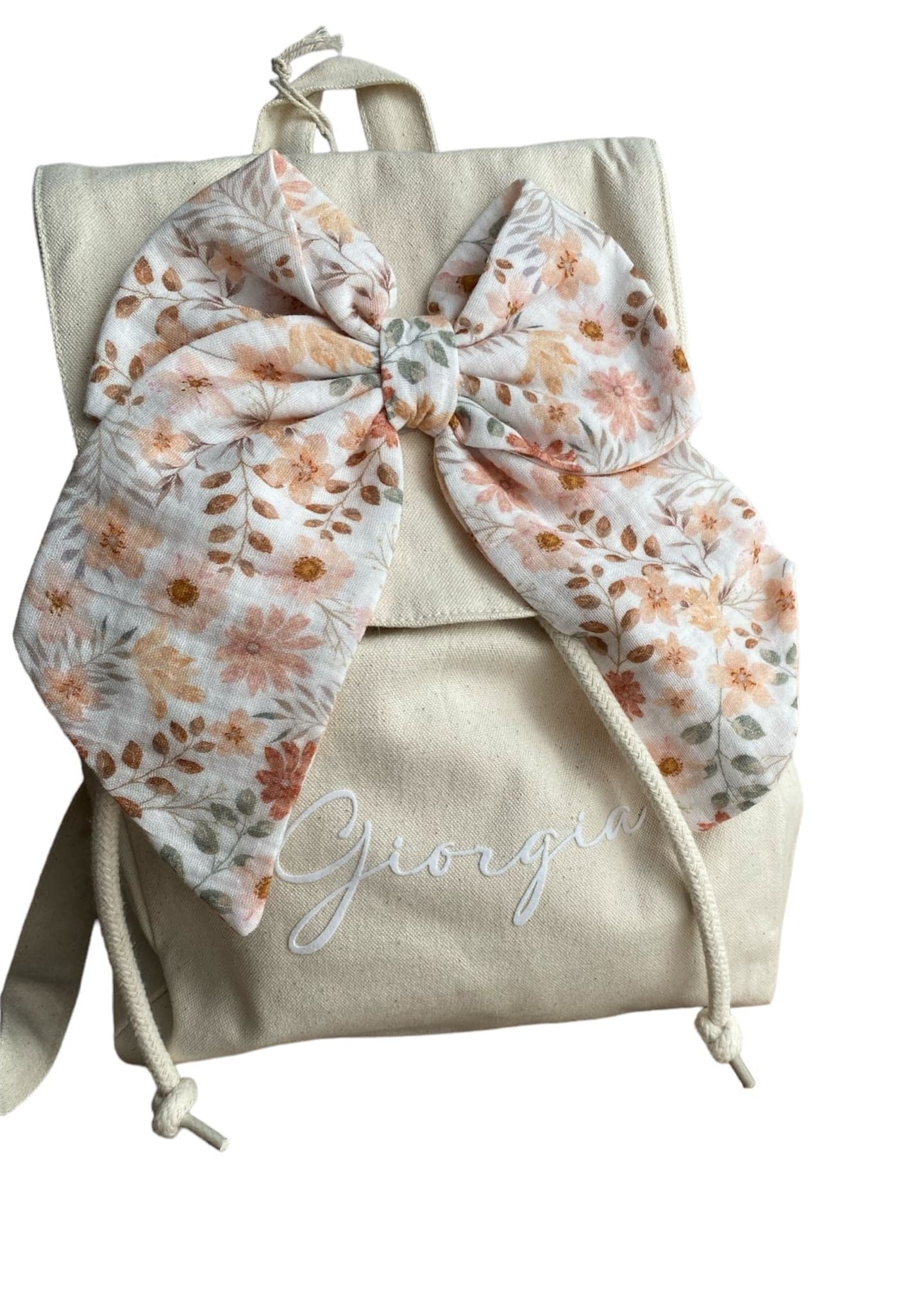 Zainetto per asilo in Cotone con fiocco, con nome personalizzabile, da 30 cm - 8