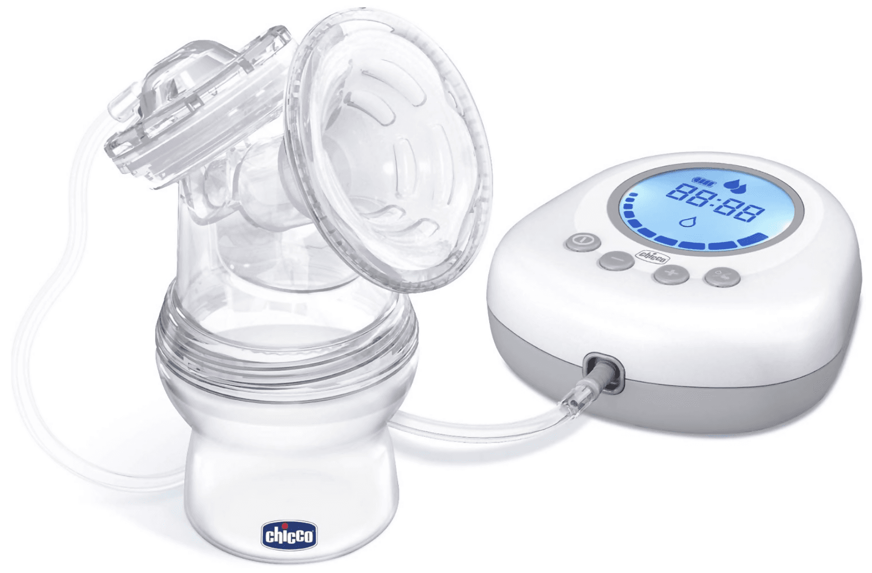 Chicco Naturally Me Tiralatte Elettrico con Fasi di Stimolazione ed Estrazione, 10 Livelli di Intensità, Confortevole e Veloce, Forma Ergonomica, con Tettarella Inclinata e Tappo Ermetico, Blu -150 ml